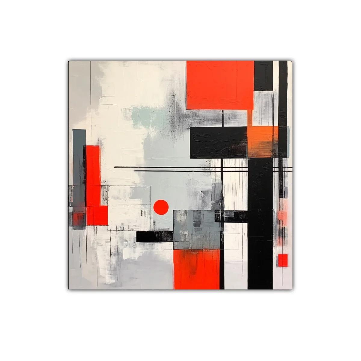 Composición abstracta con bloques y líneas geométricas intensas