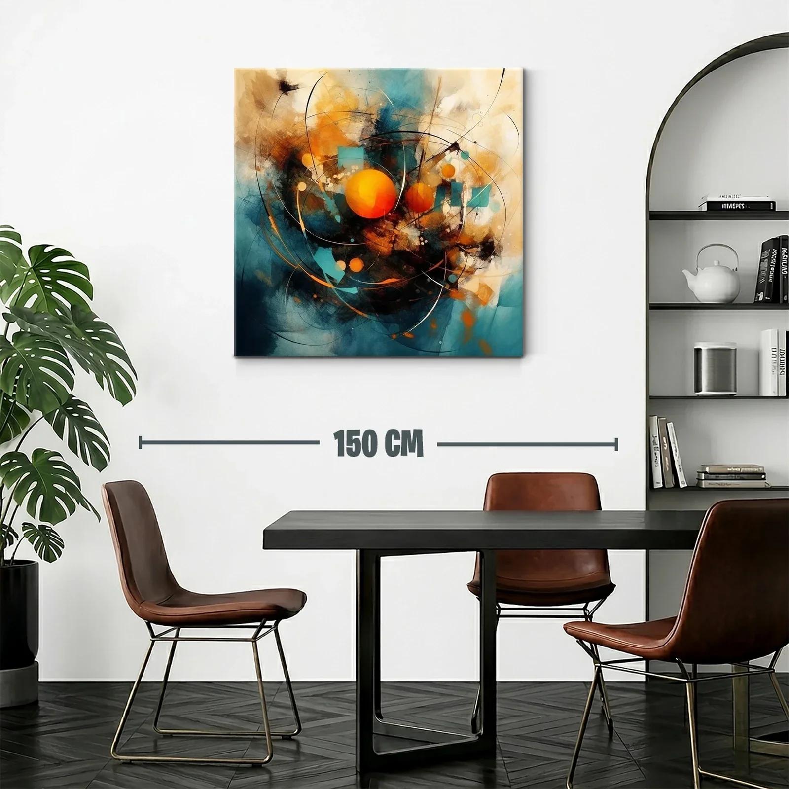 Cuadro abstracto con esferas naranjas y tonos azules — miniatura 2
