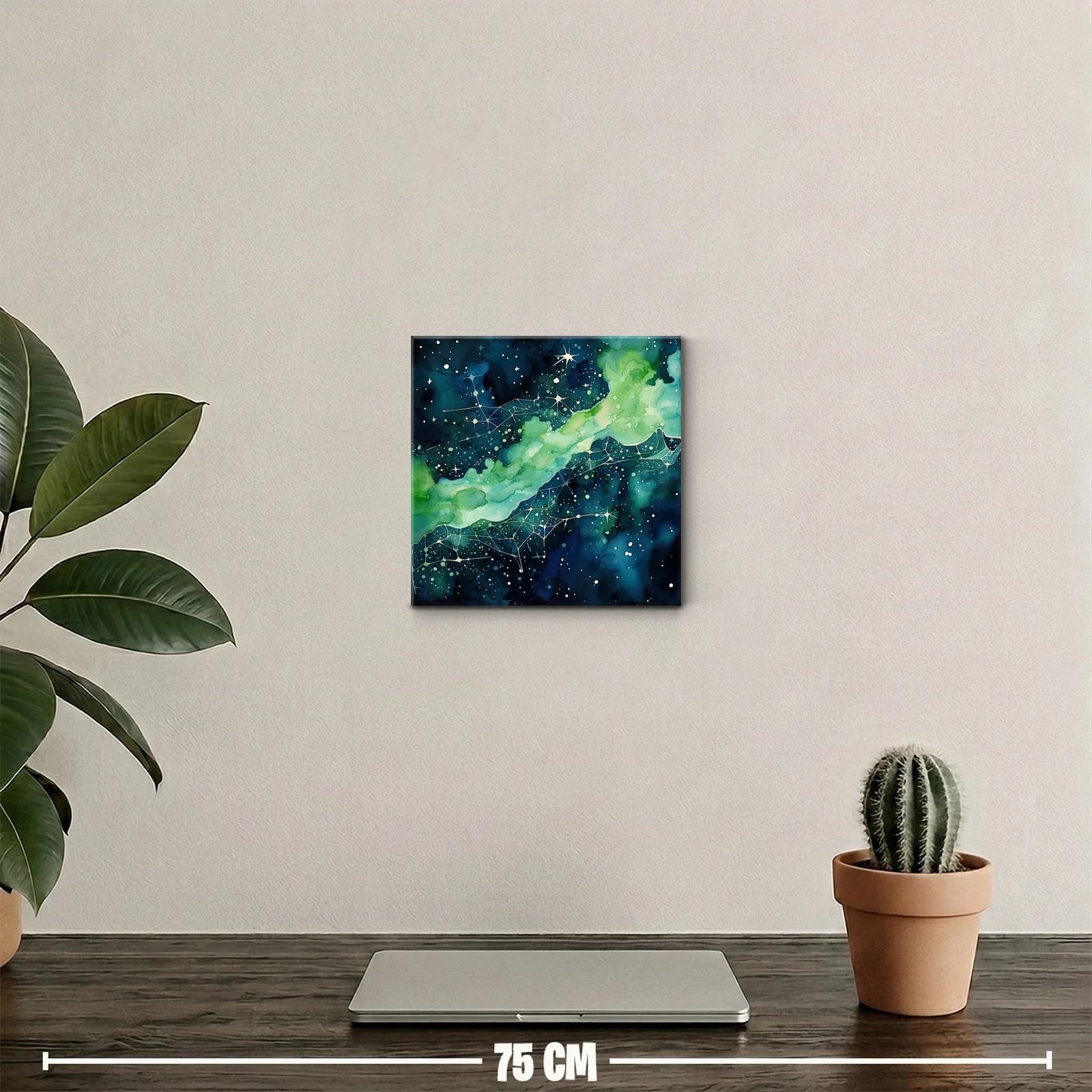Cuadro abstracto con galaxia en tonos azules y verdes — miniatura 2