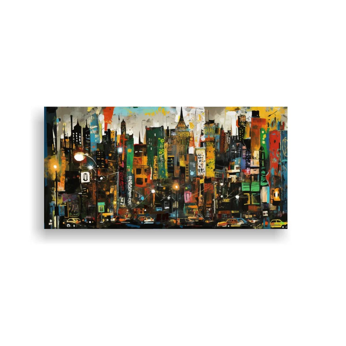 Cuadro skyline urbano nocturno con coches y farolas — imagen principal