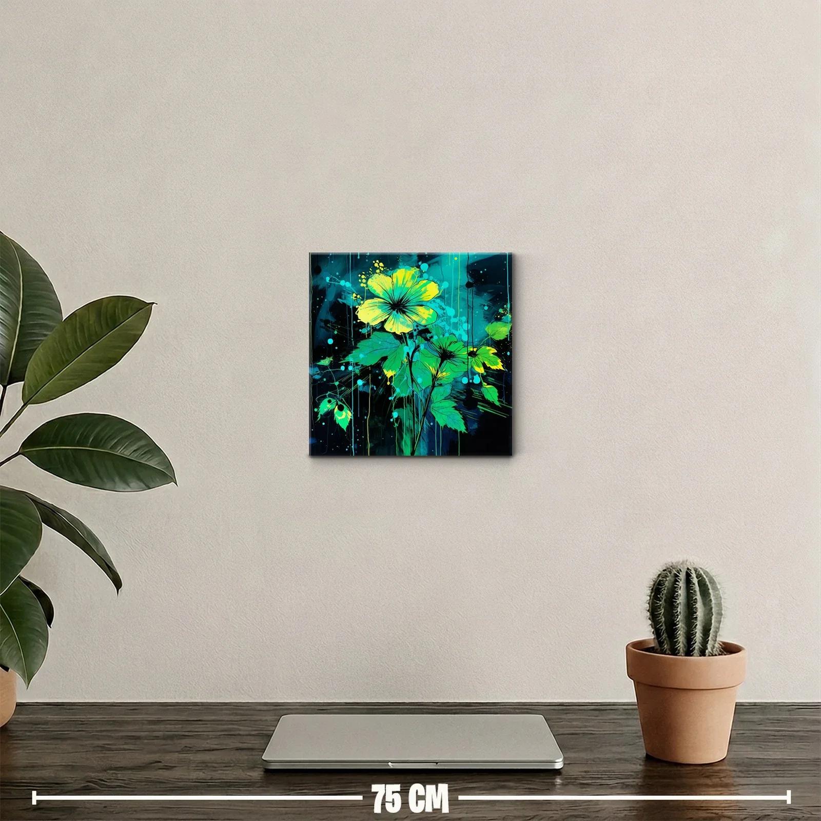 Cuadro floral vibrante en tonos verdes y amarillos — miniatura 2
