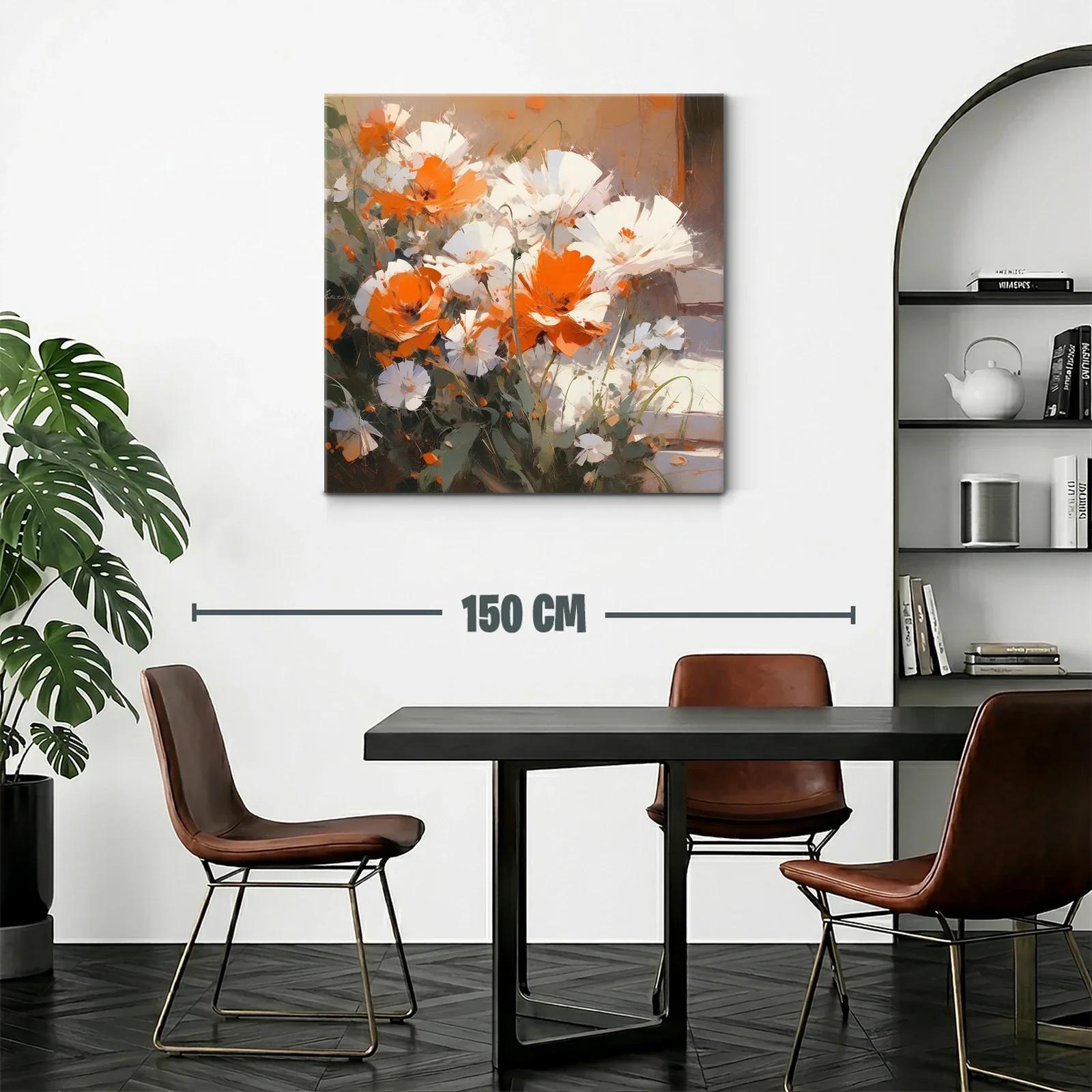 Cuadro de flores blancas y naranjas con estilo moderno — miniatura 2
