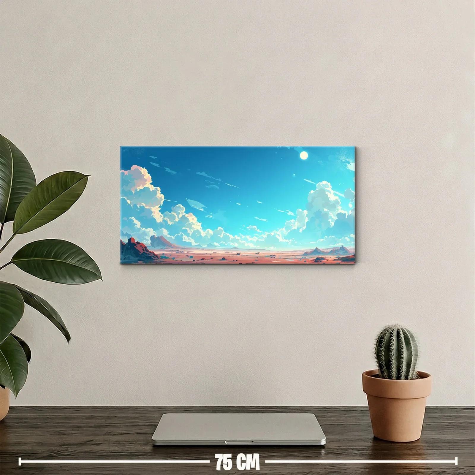 Cuadro paisaje desértico con cielo amplio y nubes voluminosas — miniatura 2