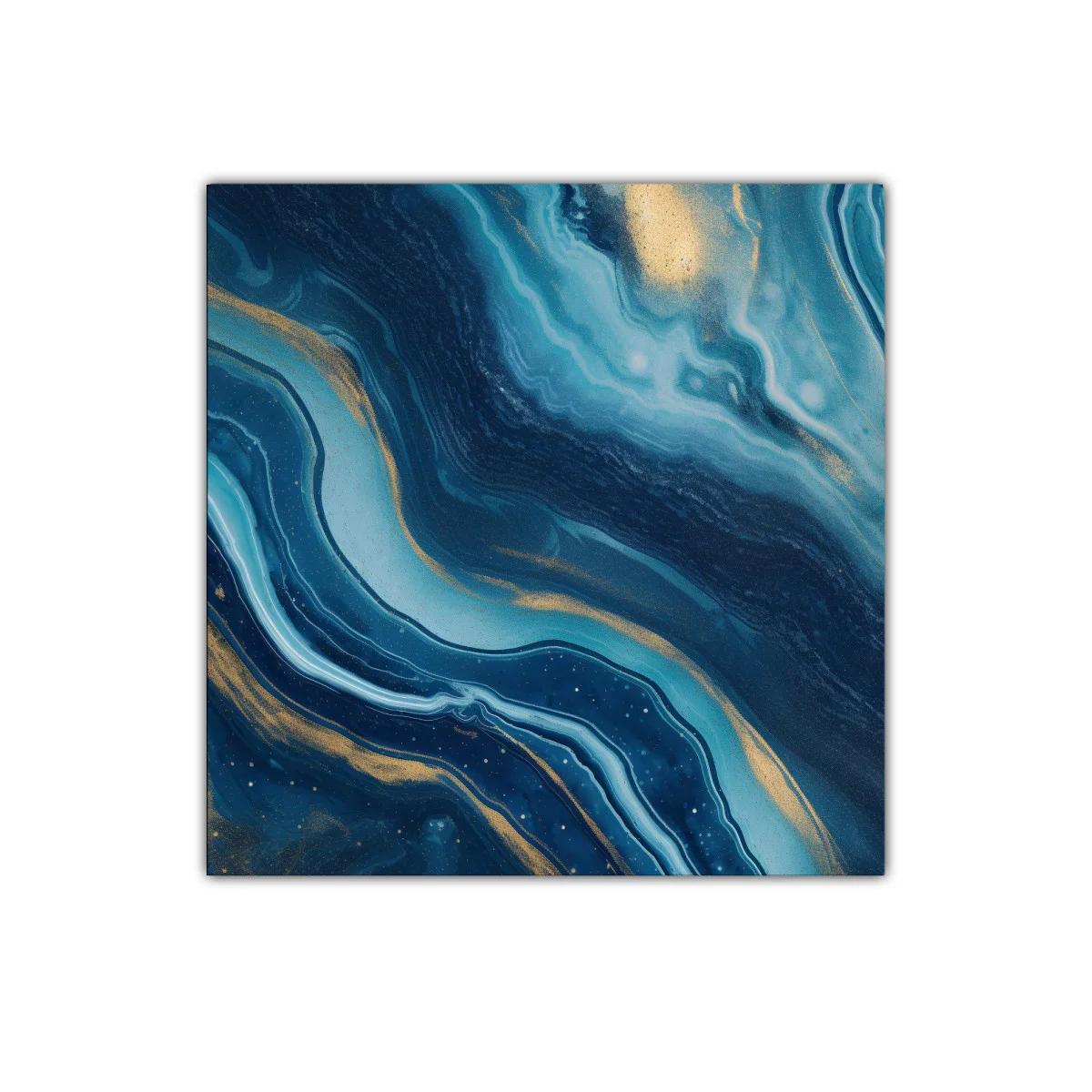 Cuadro abstracto en tonos azules y dorados vibrantes — imagen principal