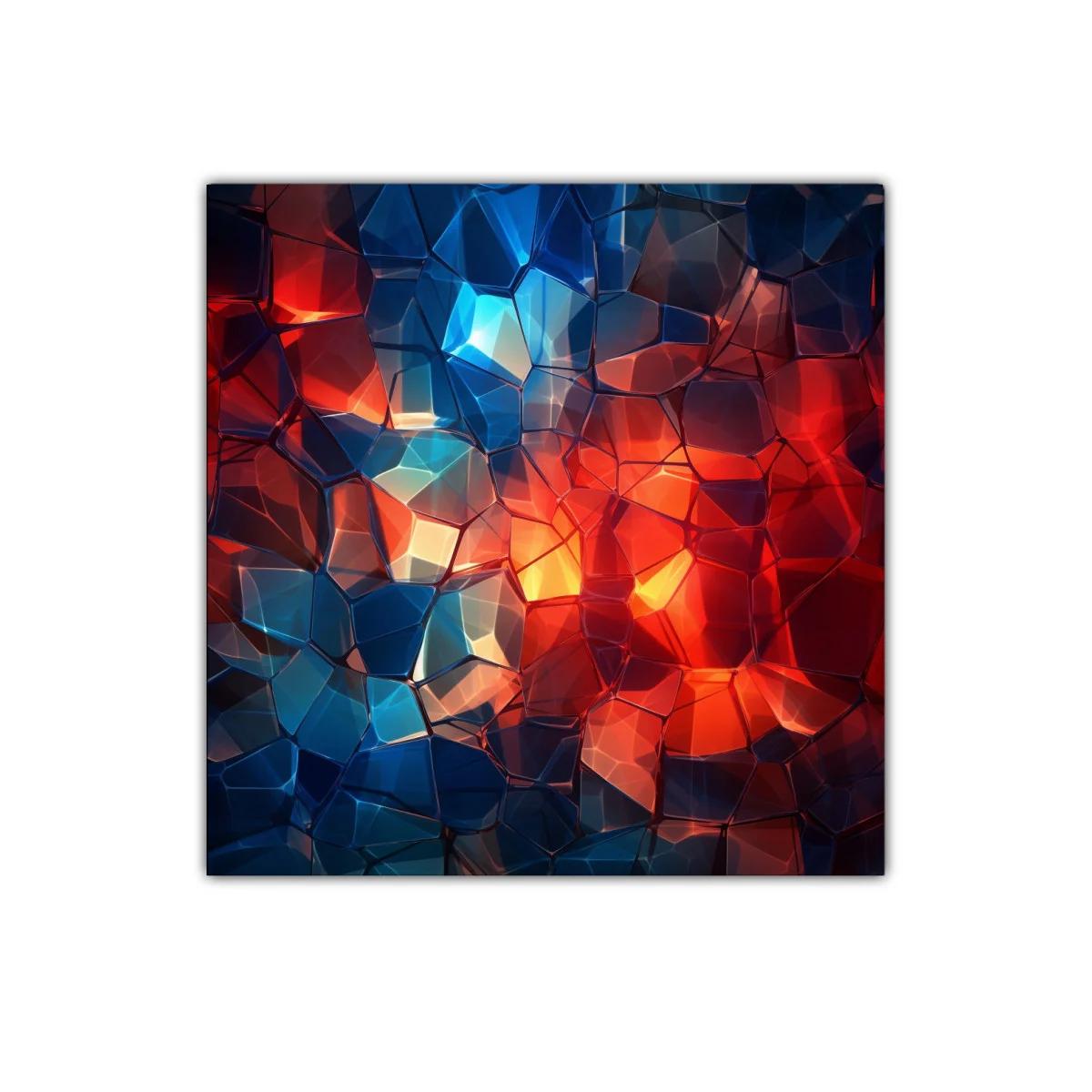Cuadro abstracto con mosaico de tonos cálidos y fríos
