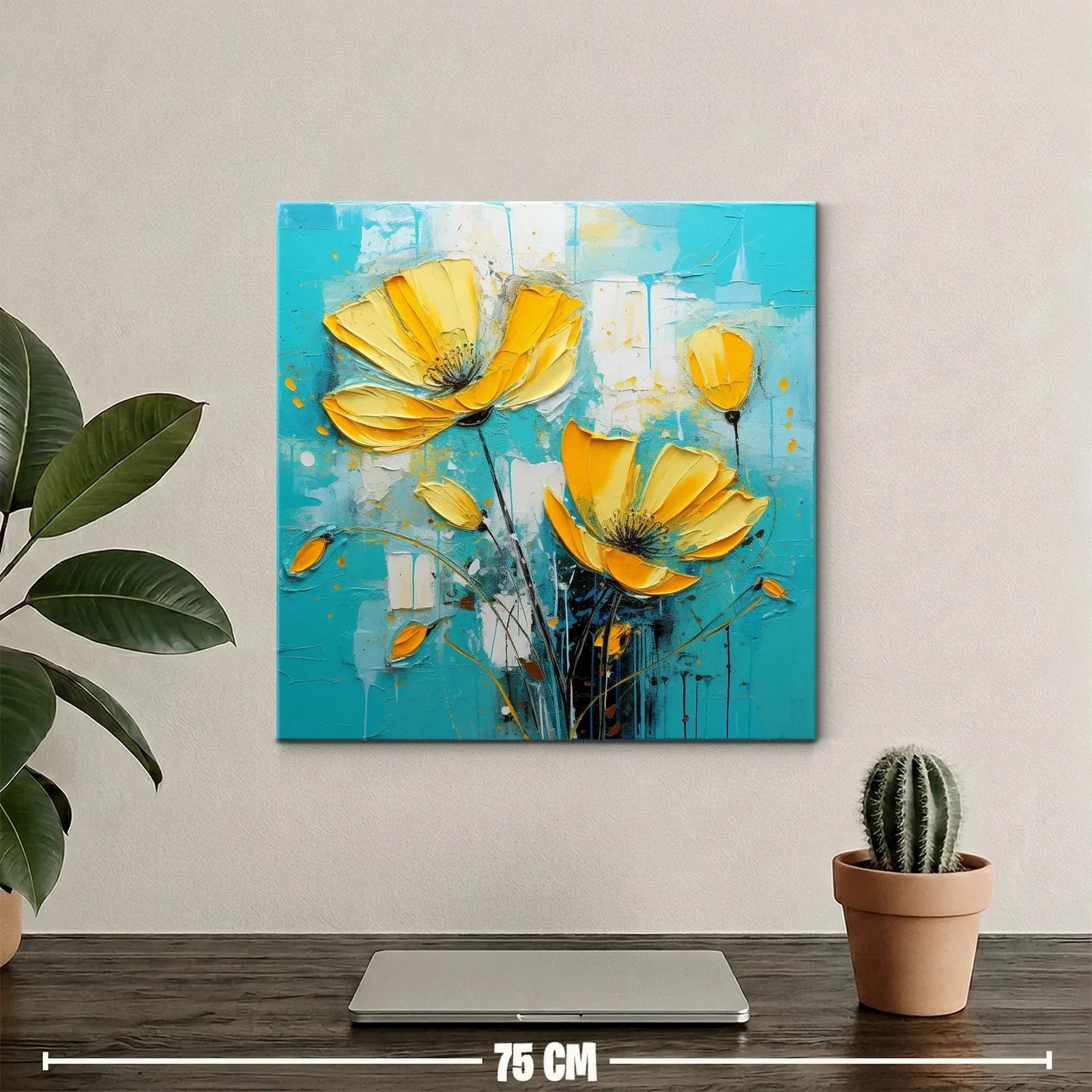 Flores amarillas vibrantes sobre fondo turquesa — miniatura 2