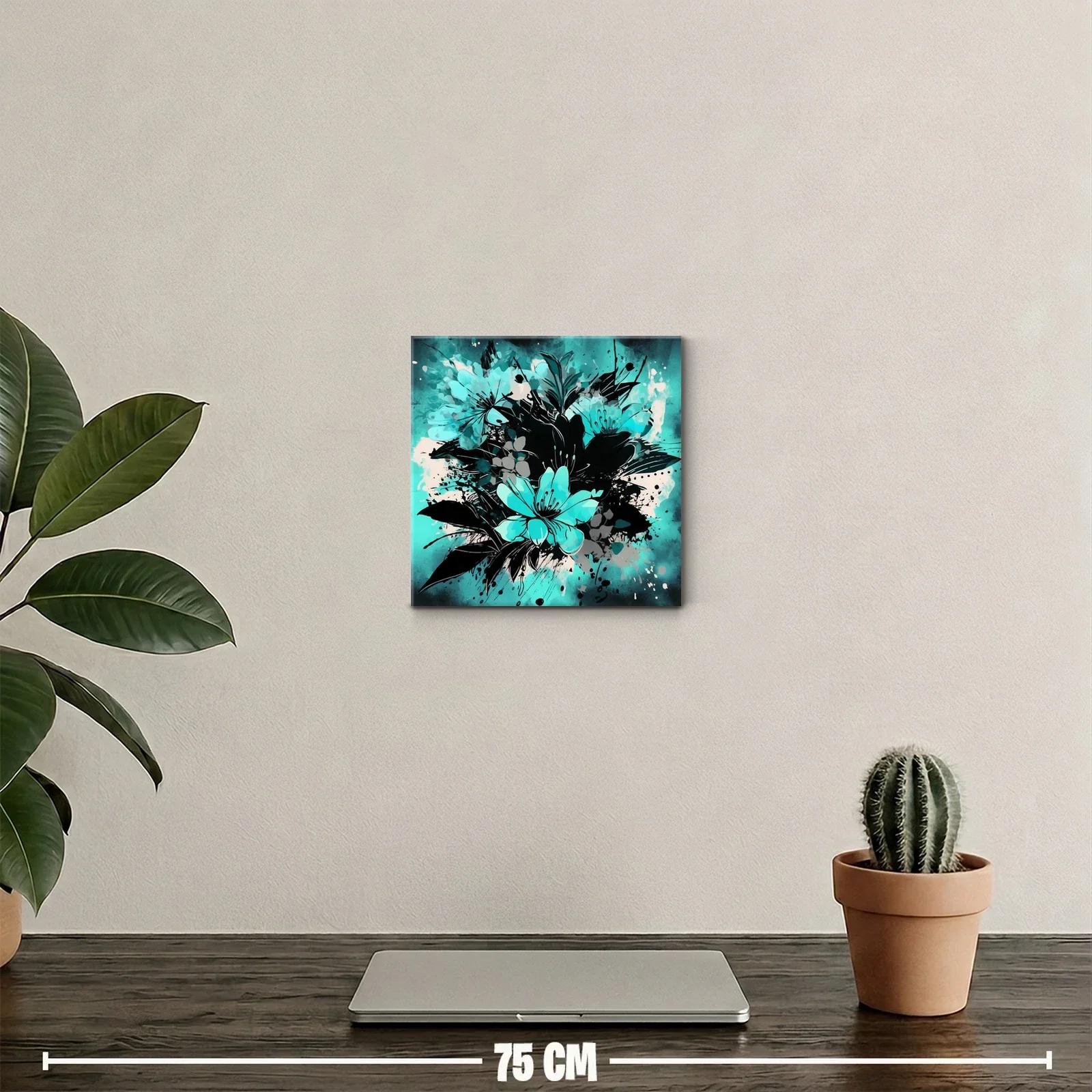 Composición floral abstracta en tonos turquesa y negro — miniatura 2