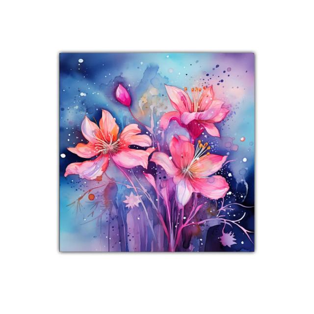 Flores vibrantes en tonos rosa y azul profundo