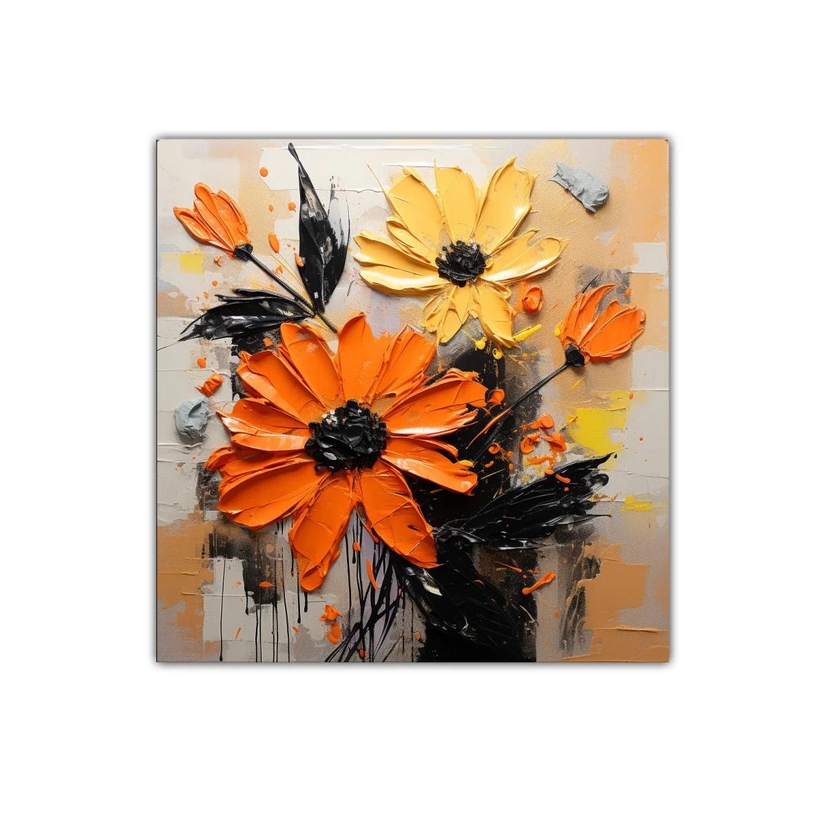 Cuadro floral en relieve con vibrantes tonos anaranjados y amarillos