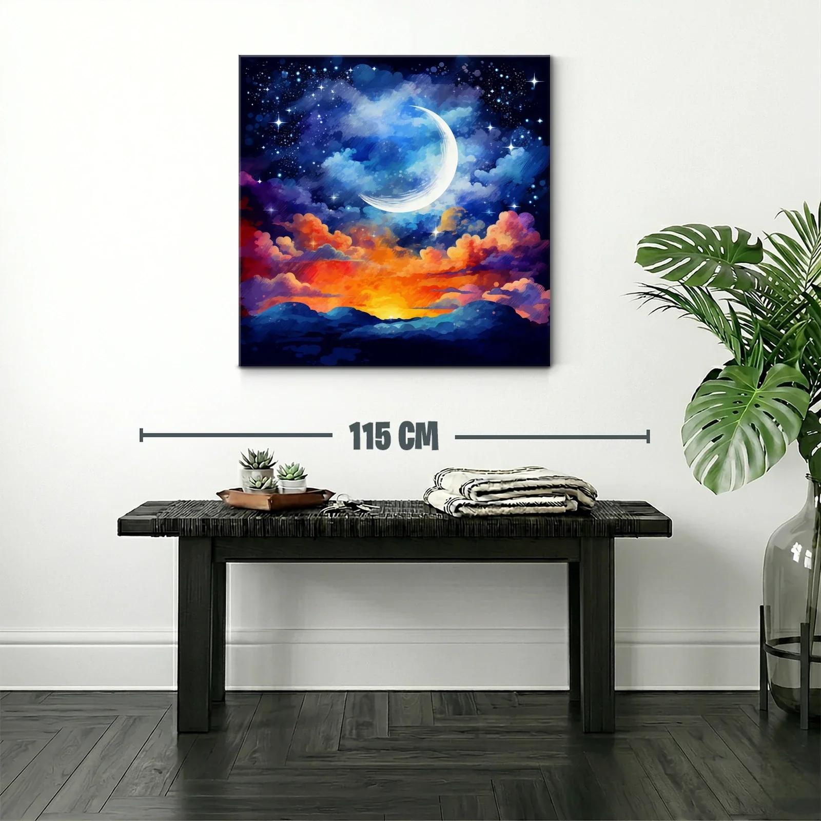 Atardecer celestial con luna creciente y cielo estrellado — miniatura 2