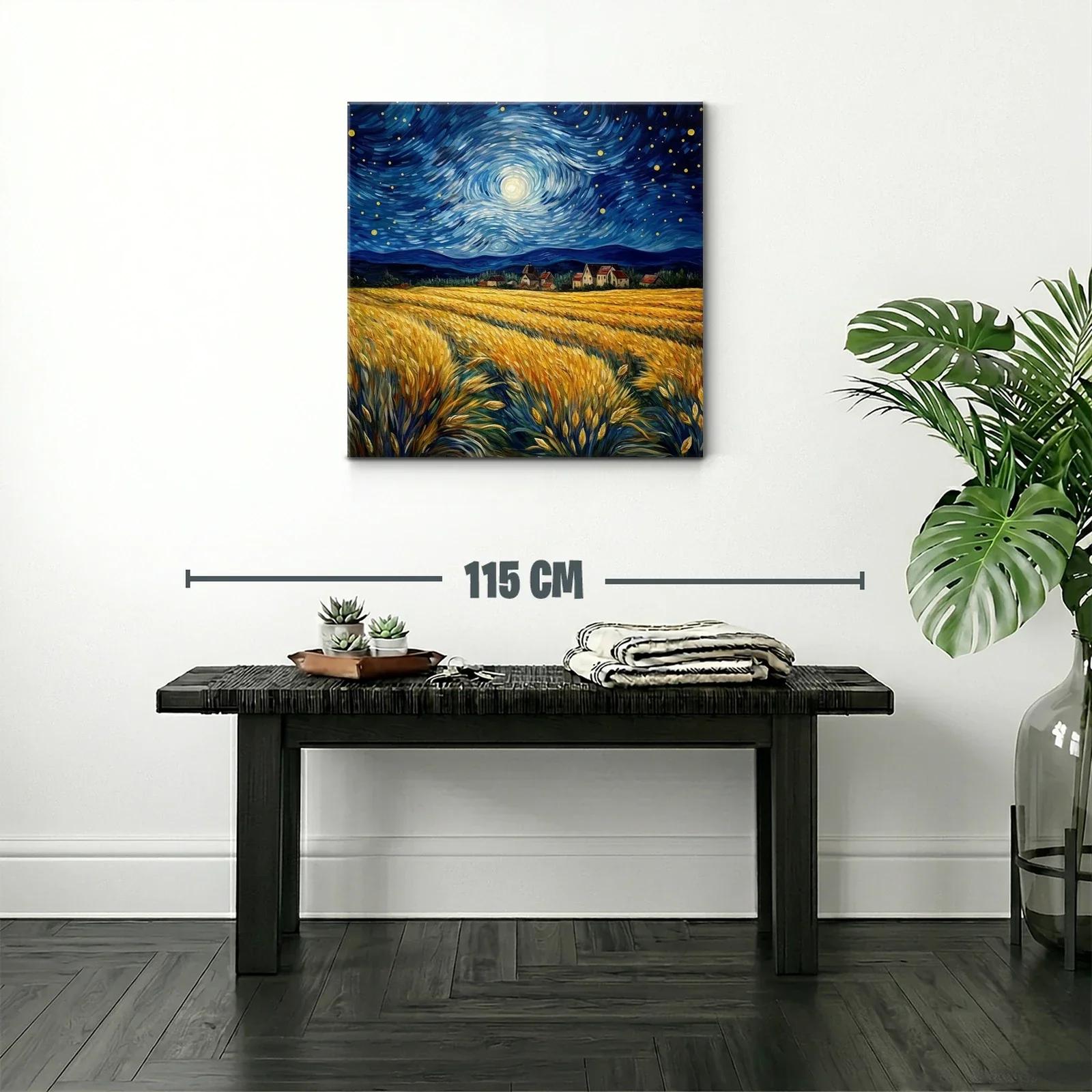 Paisaje nocturno con campo de trigo y cielo estrellado — miniatura 2