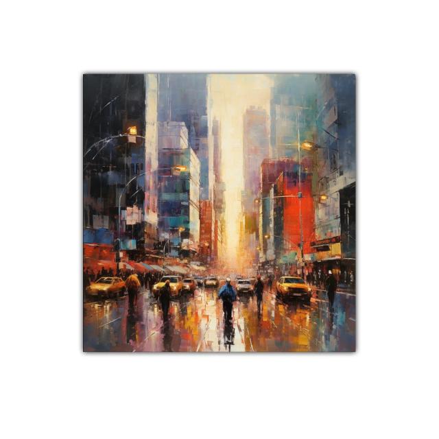 Atardecer urbano con reflejos en ciudad vibrante