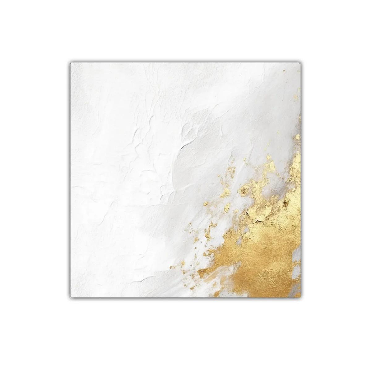 Cuadro decorativo abstracto con textura blanca y dorada