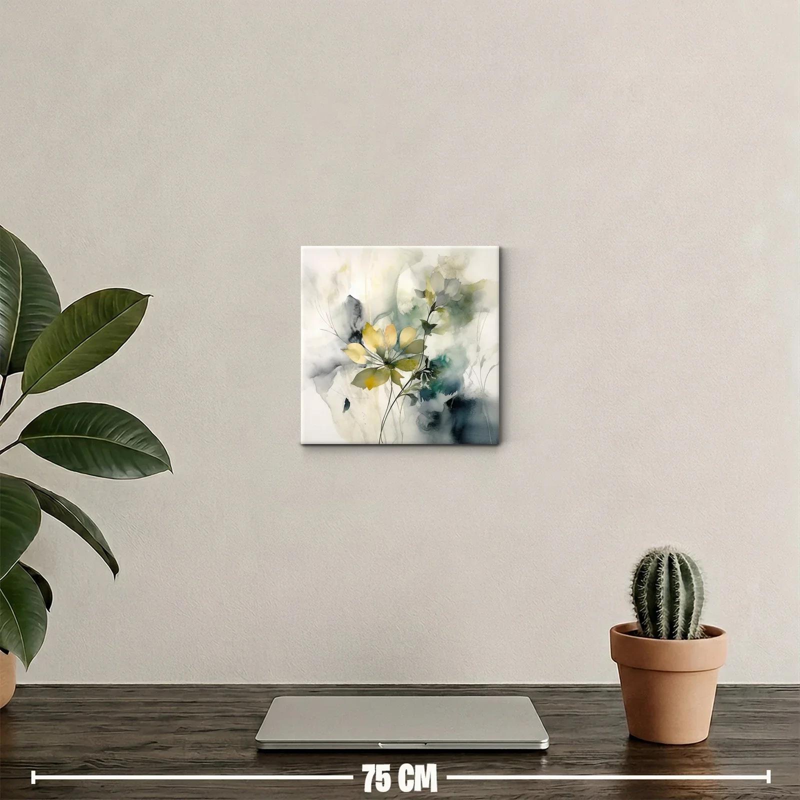 Cuadro decorativo de flores en tonos verdes y dorados — miniatura 2