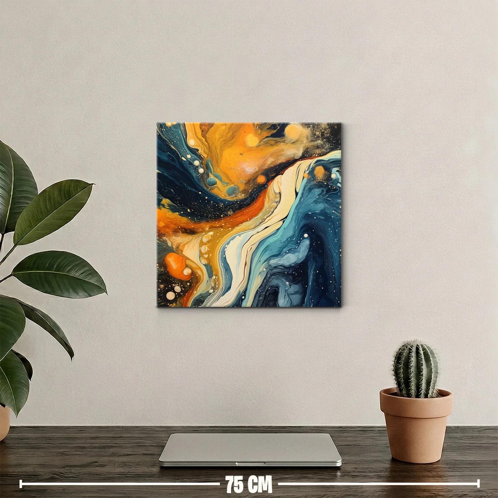 Cuadro abstracto con tonos cálidos y fríos en movimiento dinámico — miniatura 2