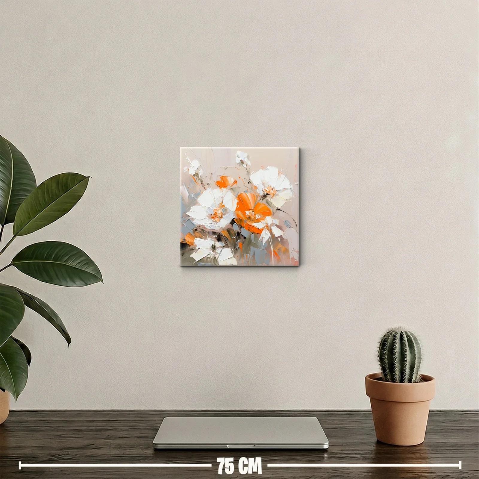 Cuadro floral con tonos cálidos y neutros para sala — miniatura 2