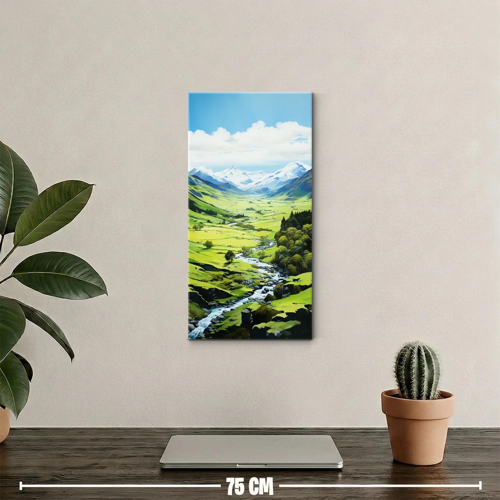 Cuadro valle de montaña con río y laderas luminosas — miniatura 2