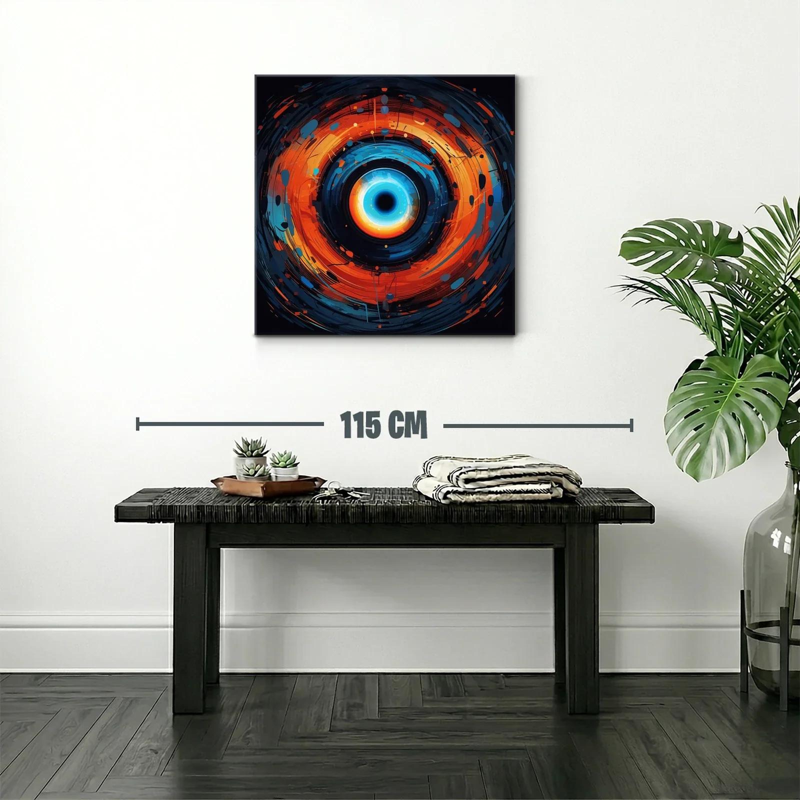 Cuadro abstracto con espiral vibrante en tonos azules y naranjas — miniatura 2