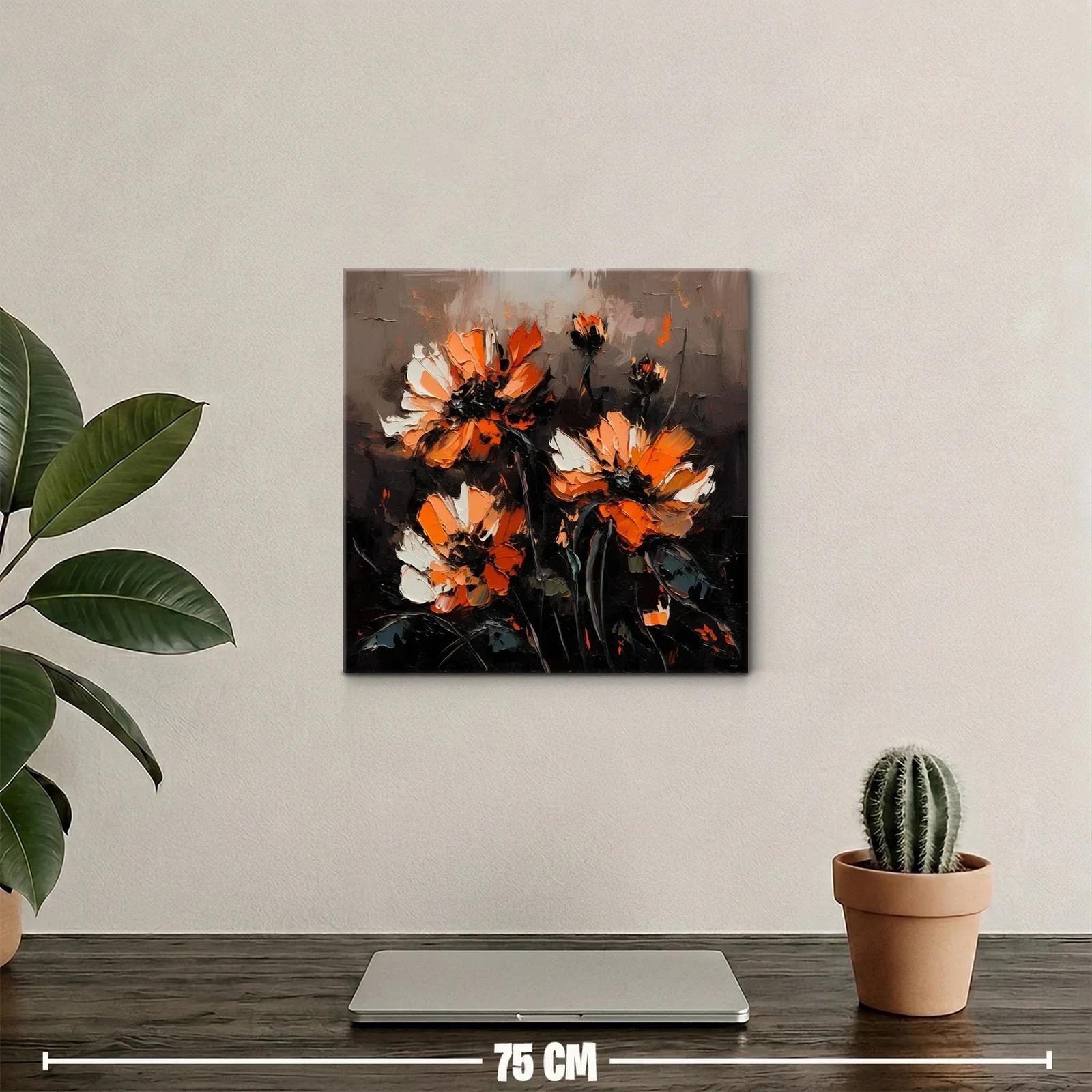 Flores vibrantes en tonos naranja y negro sobre fondo oscuro — miniatura 2