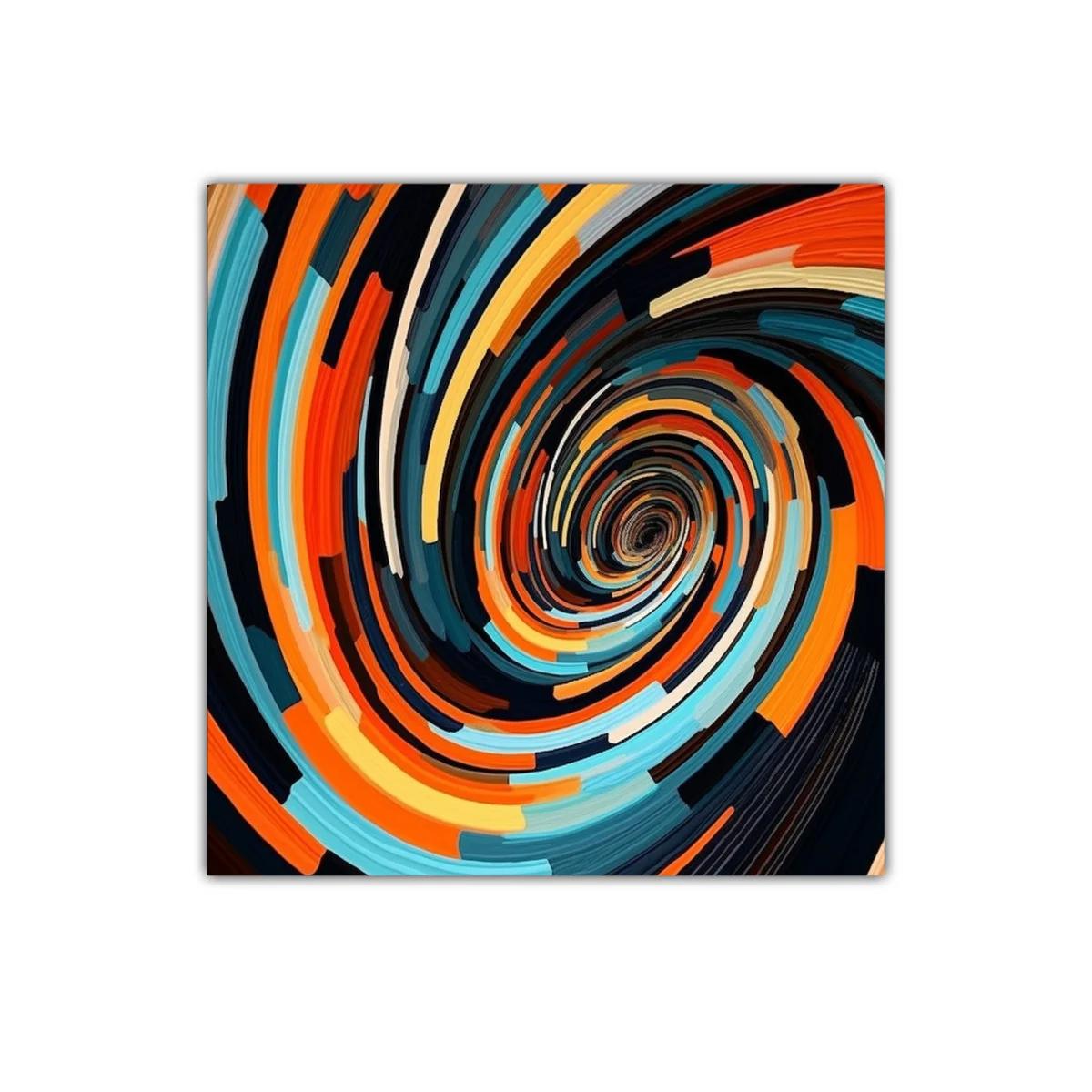 Cuadro abstracto en espiral con vibrantes tonos cálidos y fríos