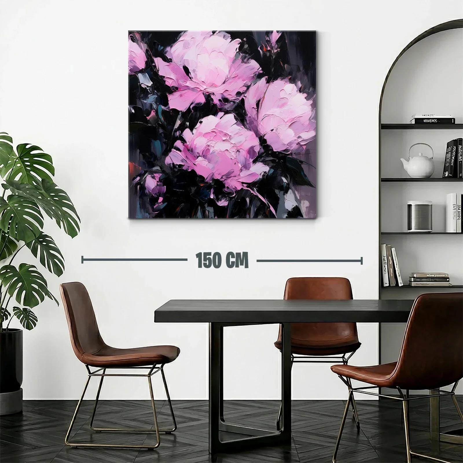 Cuadro floral con peonías en tonos rosas y fondo oscuro — miniatura 2