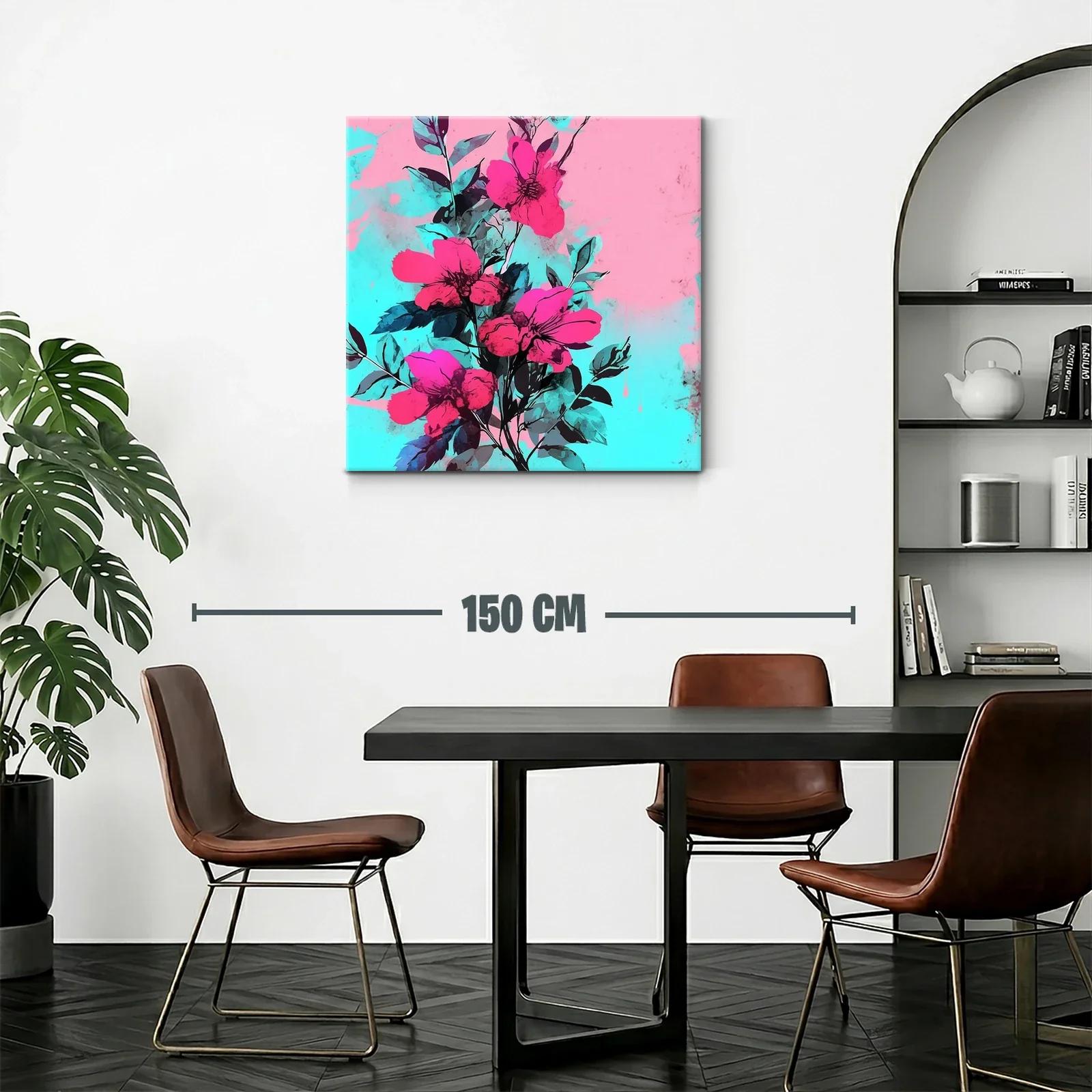 Cuadro moderno con flores vibrantes en fondo pastel — miniatura 2
