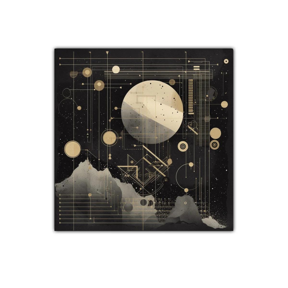 Composición abstracta con formas geométricas y luna estilizada — imagen principal