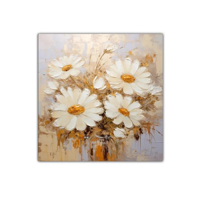 Cuadro decorativo con margaritas blancas y tonos cálidos