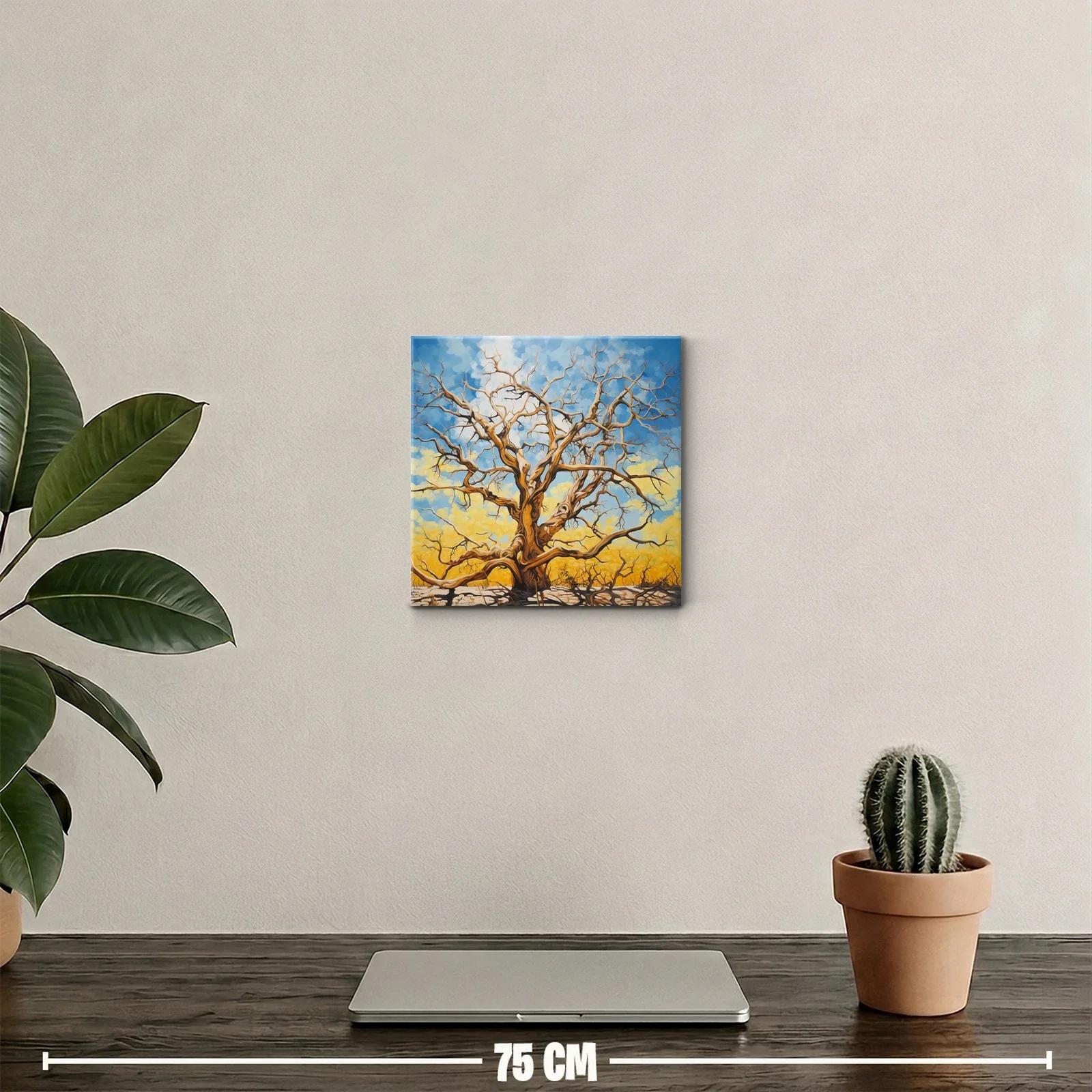 Árbol desnudo con cielo vibrante y fondo amarillo — miniatura 2
