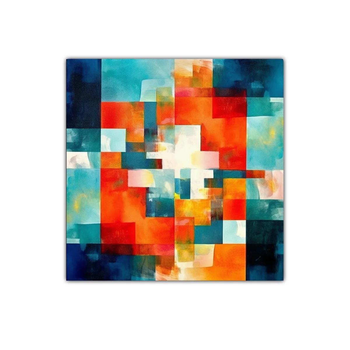 Cuadro abstracto con bloques vibrantes y tonos cálidos