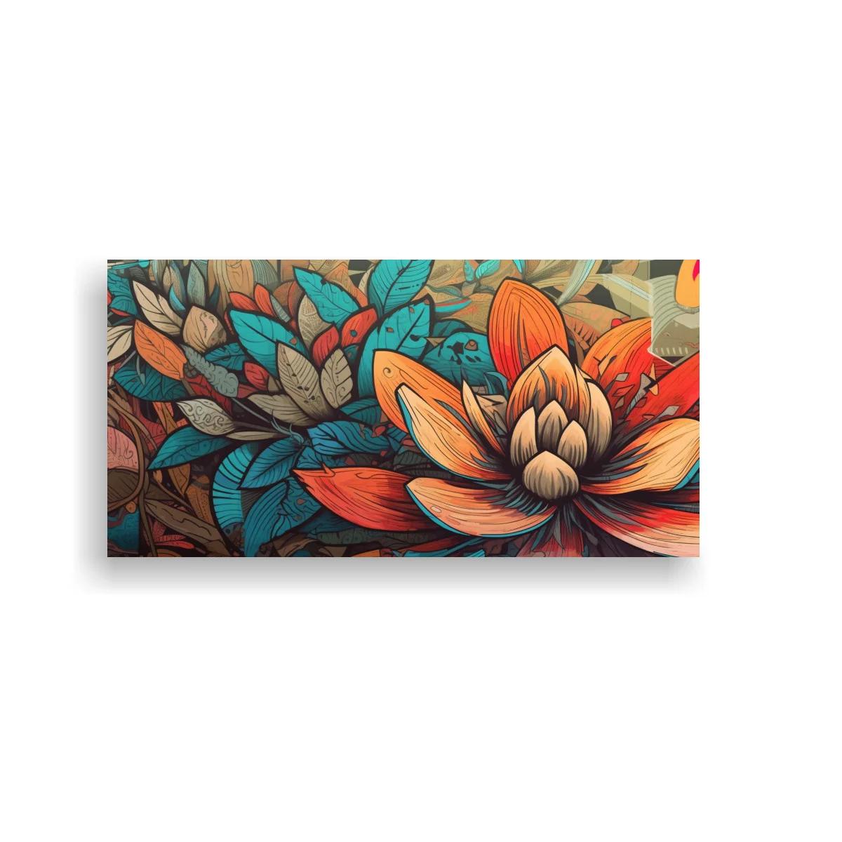 Cuadro flor de loto abierta con follaje denso