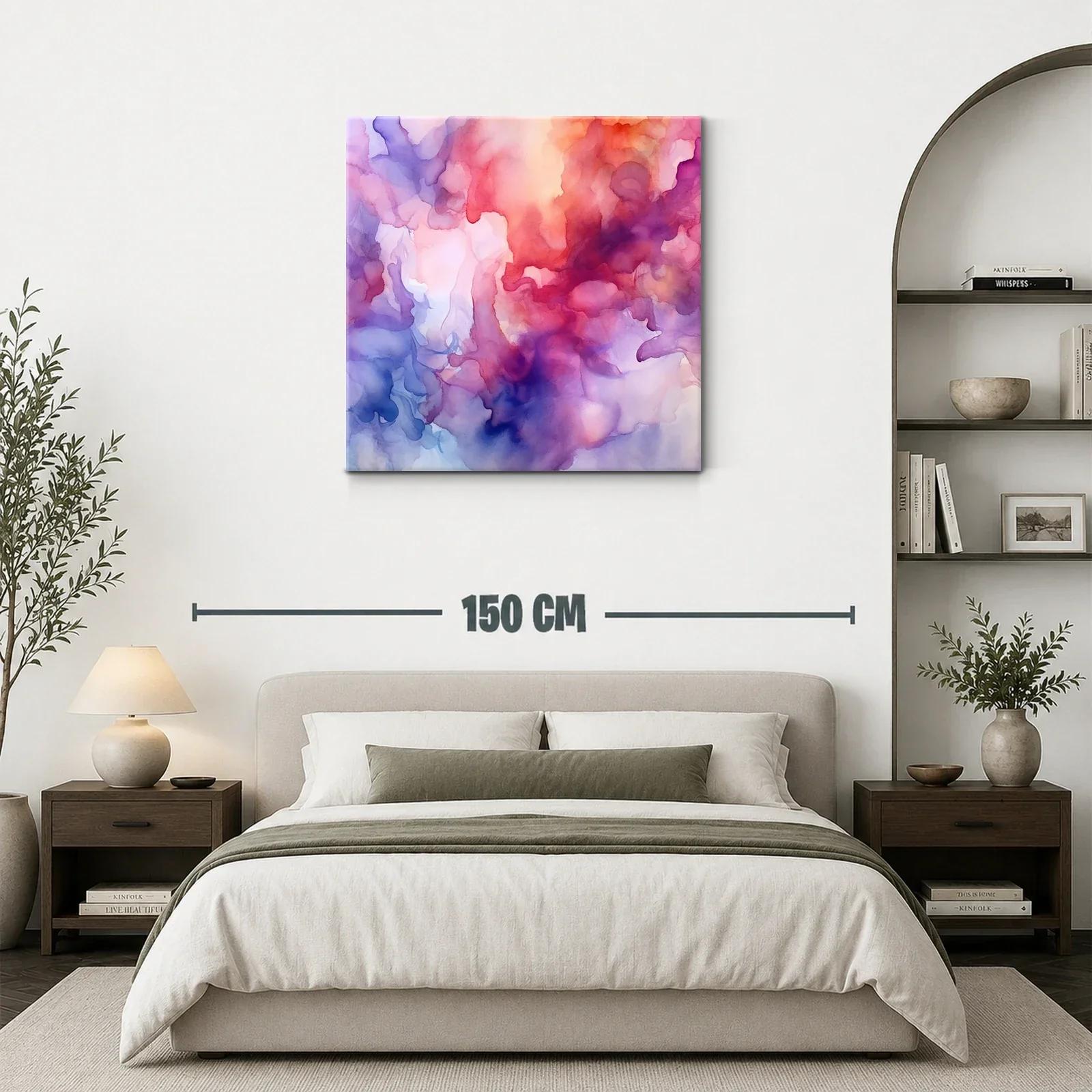 Cuadro abstracto con tonos cálidos y lilas vibrantes — miniatura 3