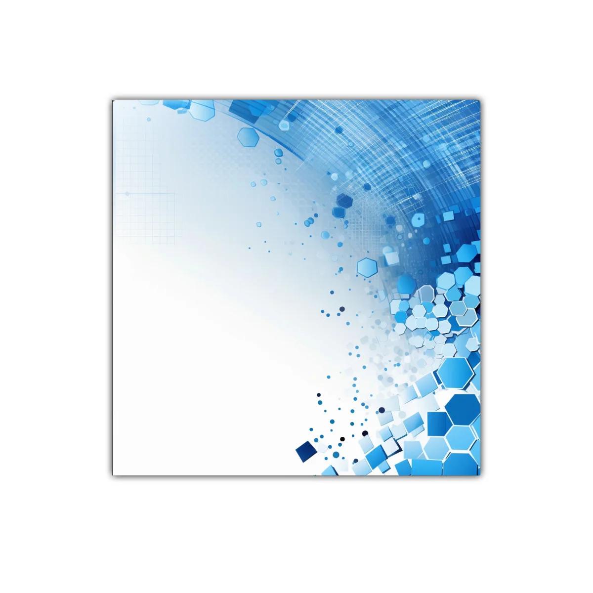 Composición dinámica de hexágonos azules en fondo blanco — imagen principal