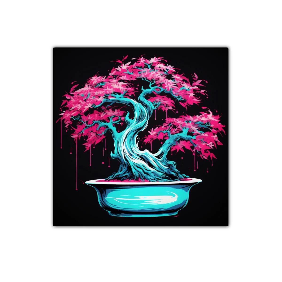 Árbol bonsái vibrante con tonos azul y rosa eléctrico — imagen principal
