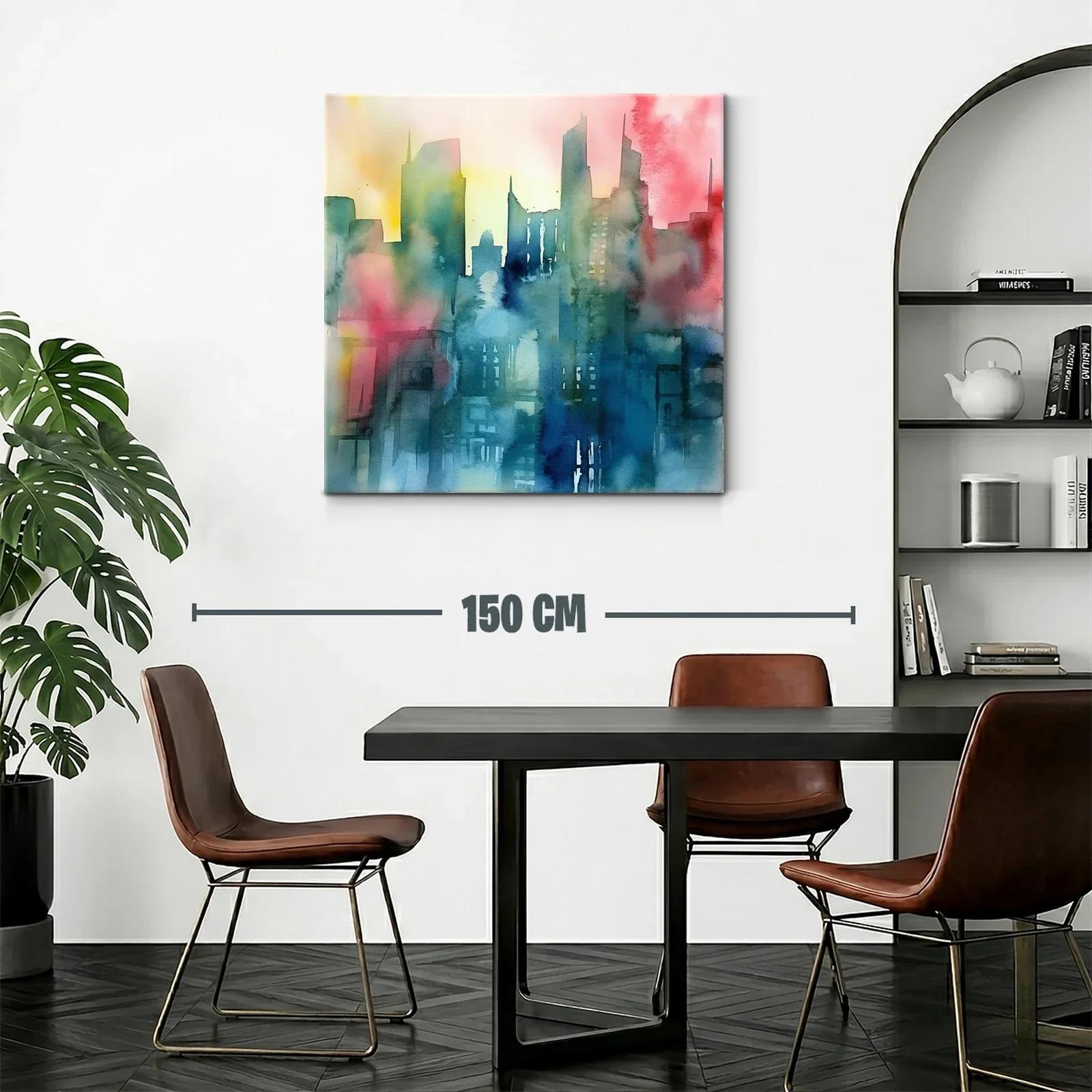 Cuadro abstracto de ciudad con tonos vibrantes y suaves — miniatura 2