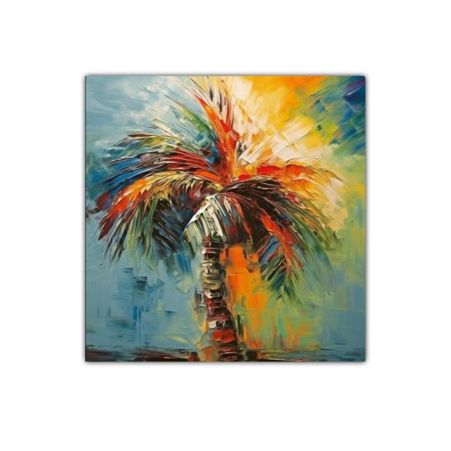 Palmira tropical con vibrantes tonos cálidos y fríos