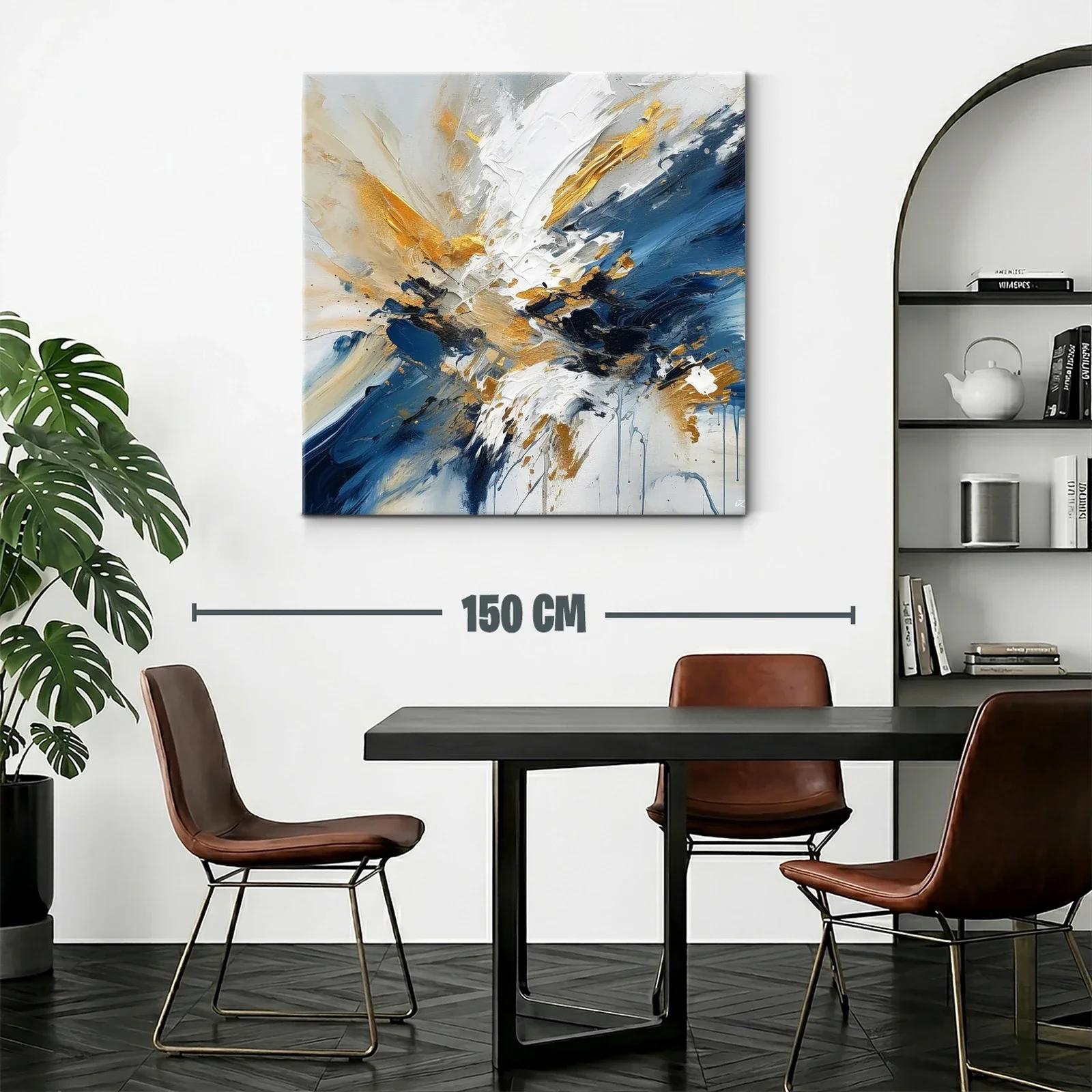 Cuadro artístico abstracto en tonos azul, dorado y blanco — miniatura 2