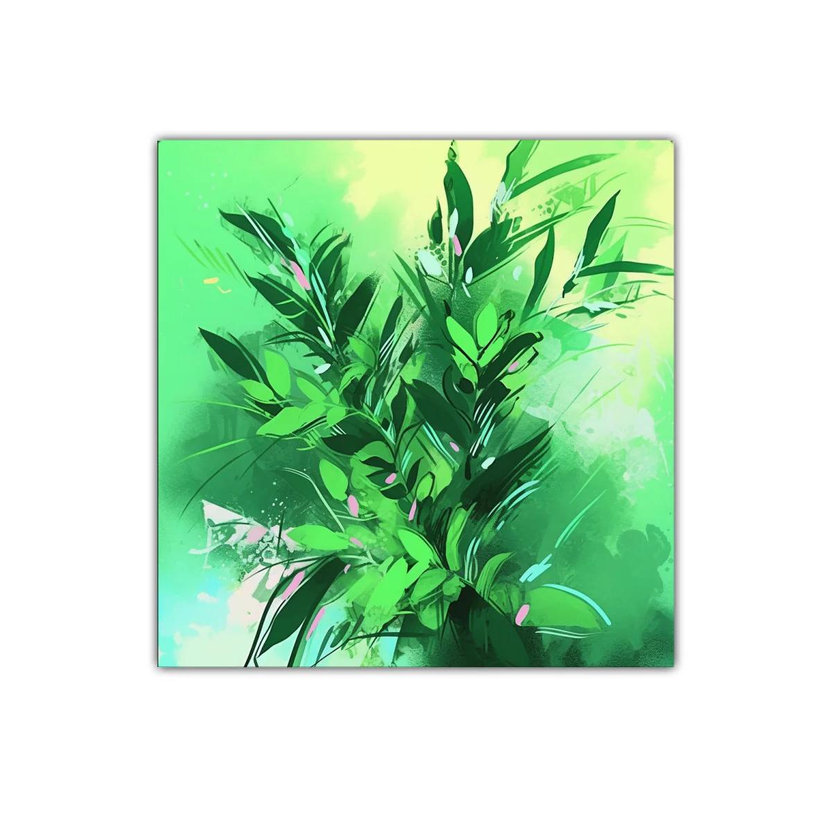 Cuadro decorativo con motivos vegetales en tonos verdes