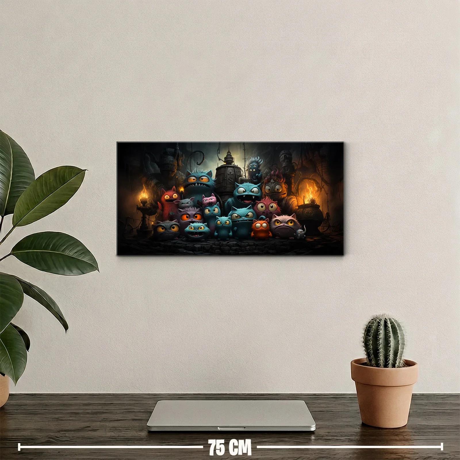 Cuadro monstruos caricaturescos de ojos grandes con velas cálidas — miniatura 2
