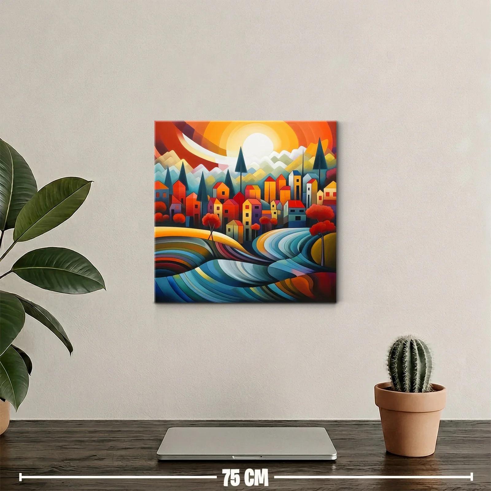 Paisaje urbano con tonos vibrantes y diseño geométrico — miniatura 2