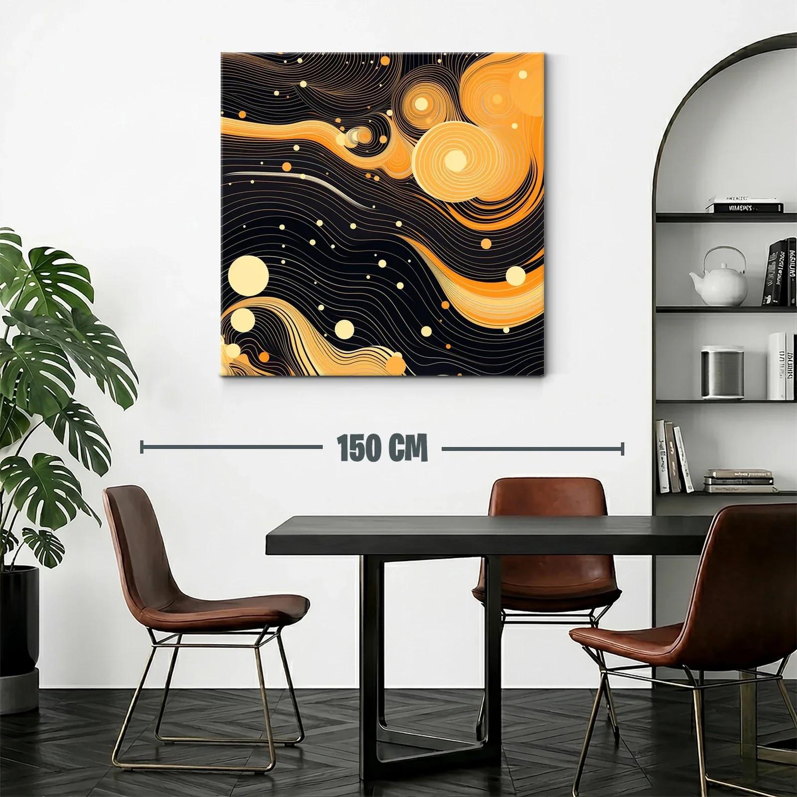 Cuadro abstracto con ondas y círculos en tonos cálidos — miniatura 2