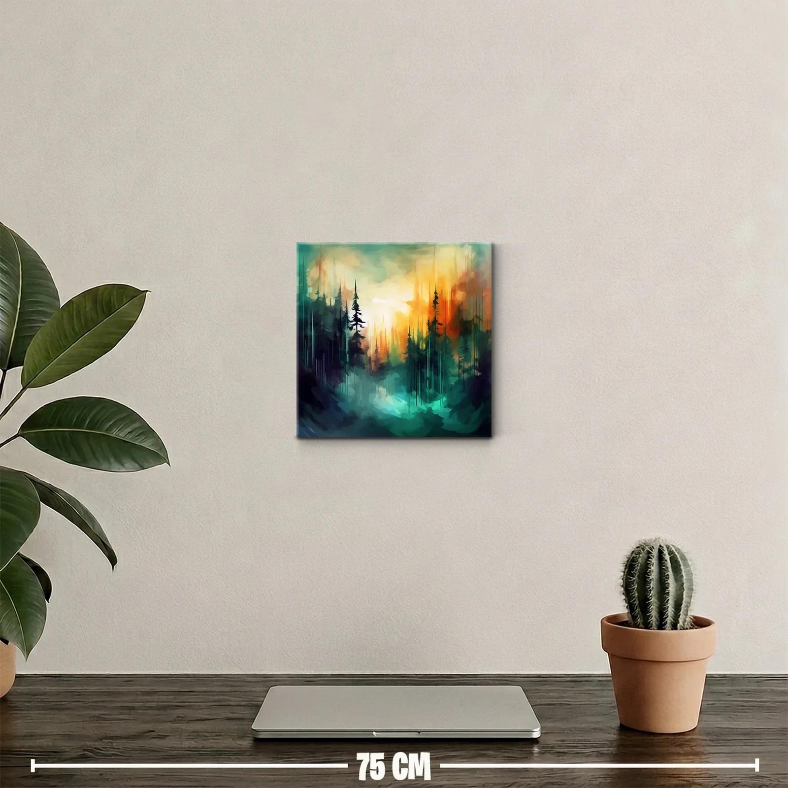 Bosque abstracto al amanecer con luces vibrantes y contraste — miniatura 2