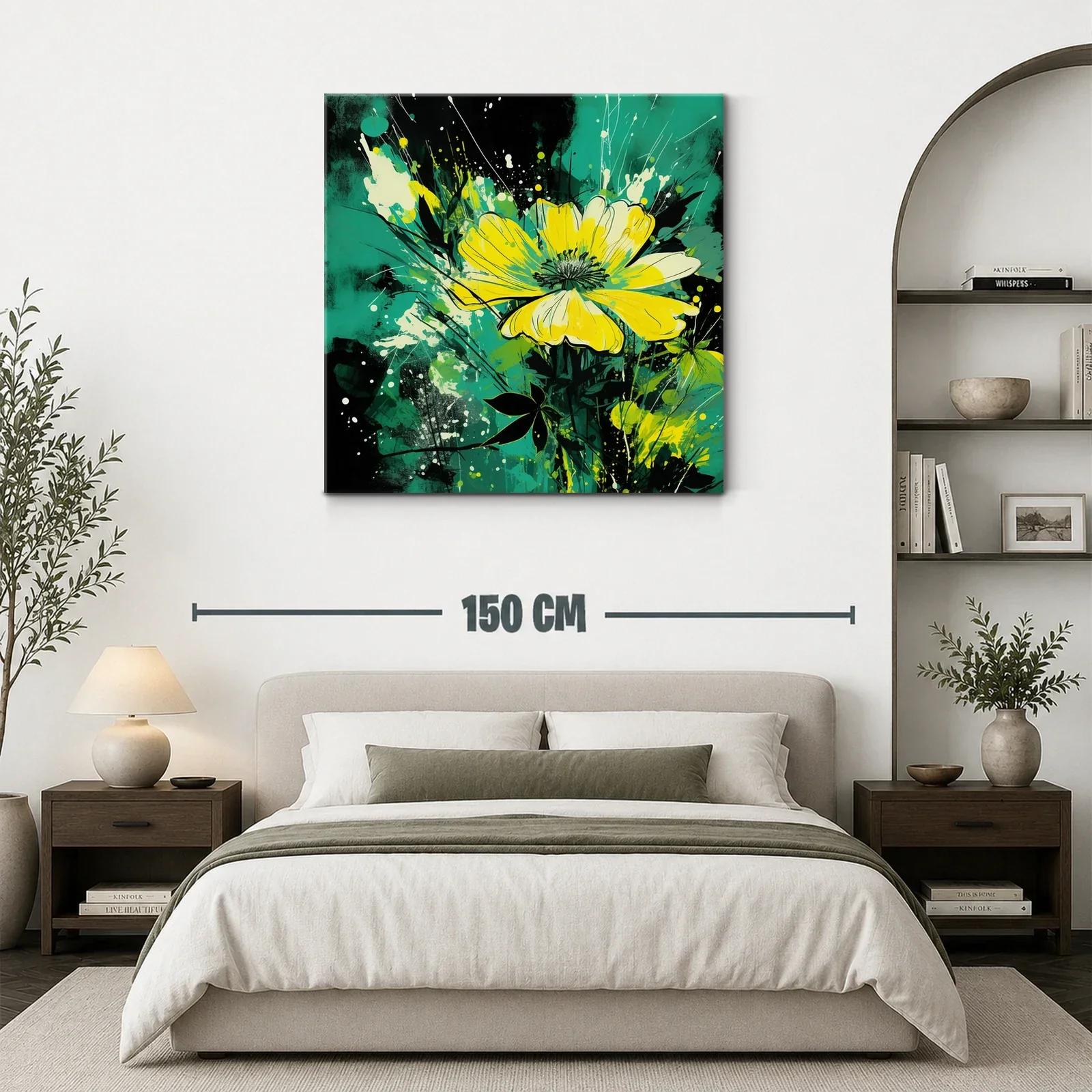 Flores amarillas vibrantes sobre fondo turquesa y negro — miniatura 3