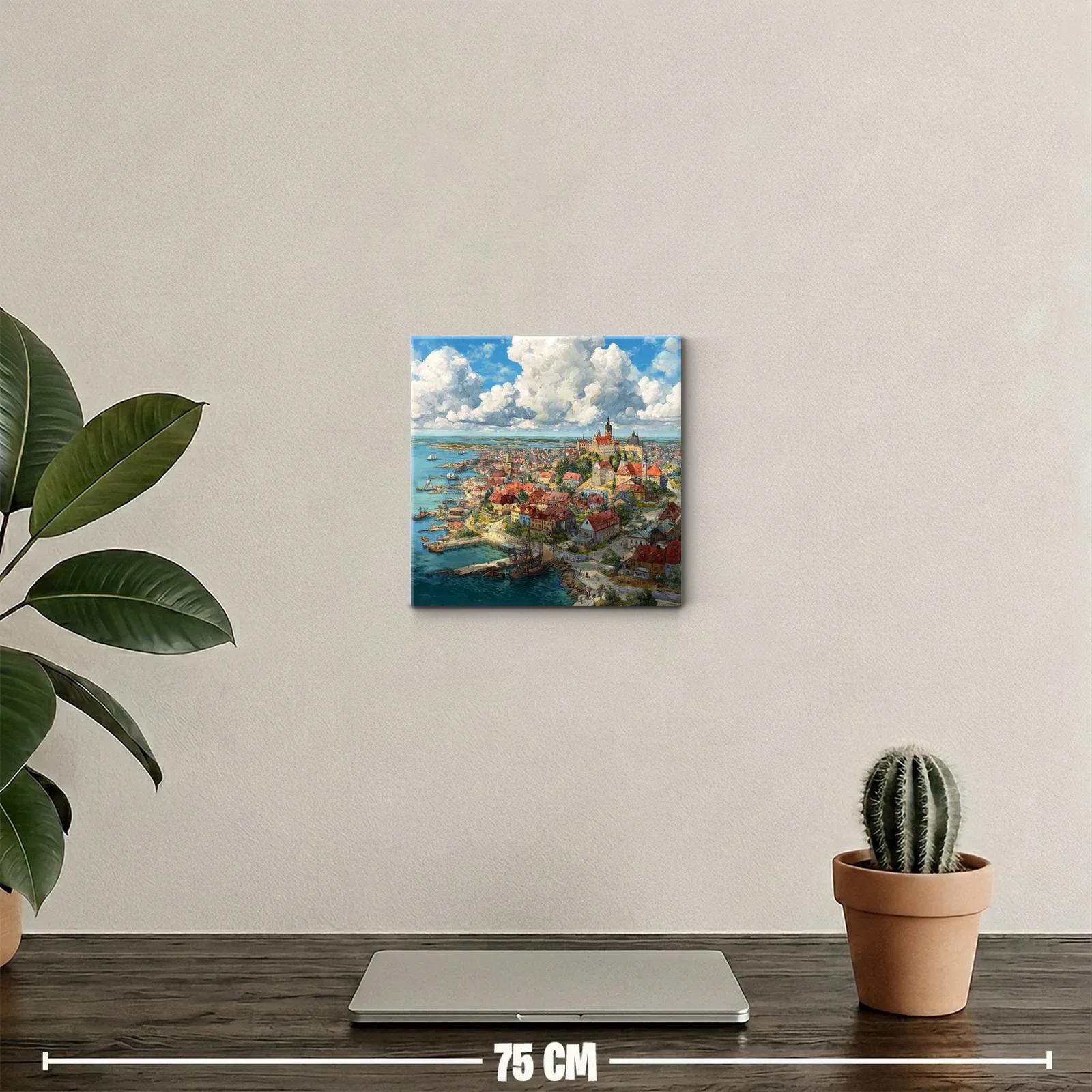 Vista panorámica de pueblo costero bajo cielo dramático — miniatura 2