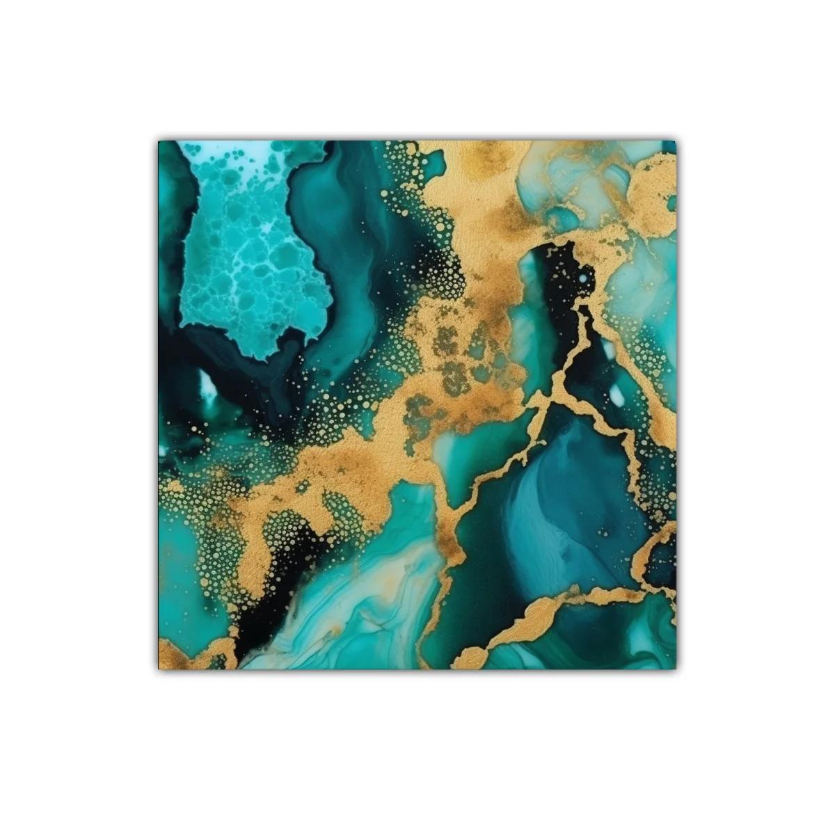 Cuadro decorativo con diseño abstracto en tonos azul y dorado
