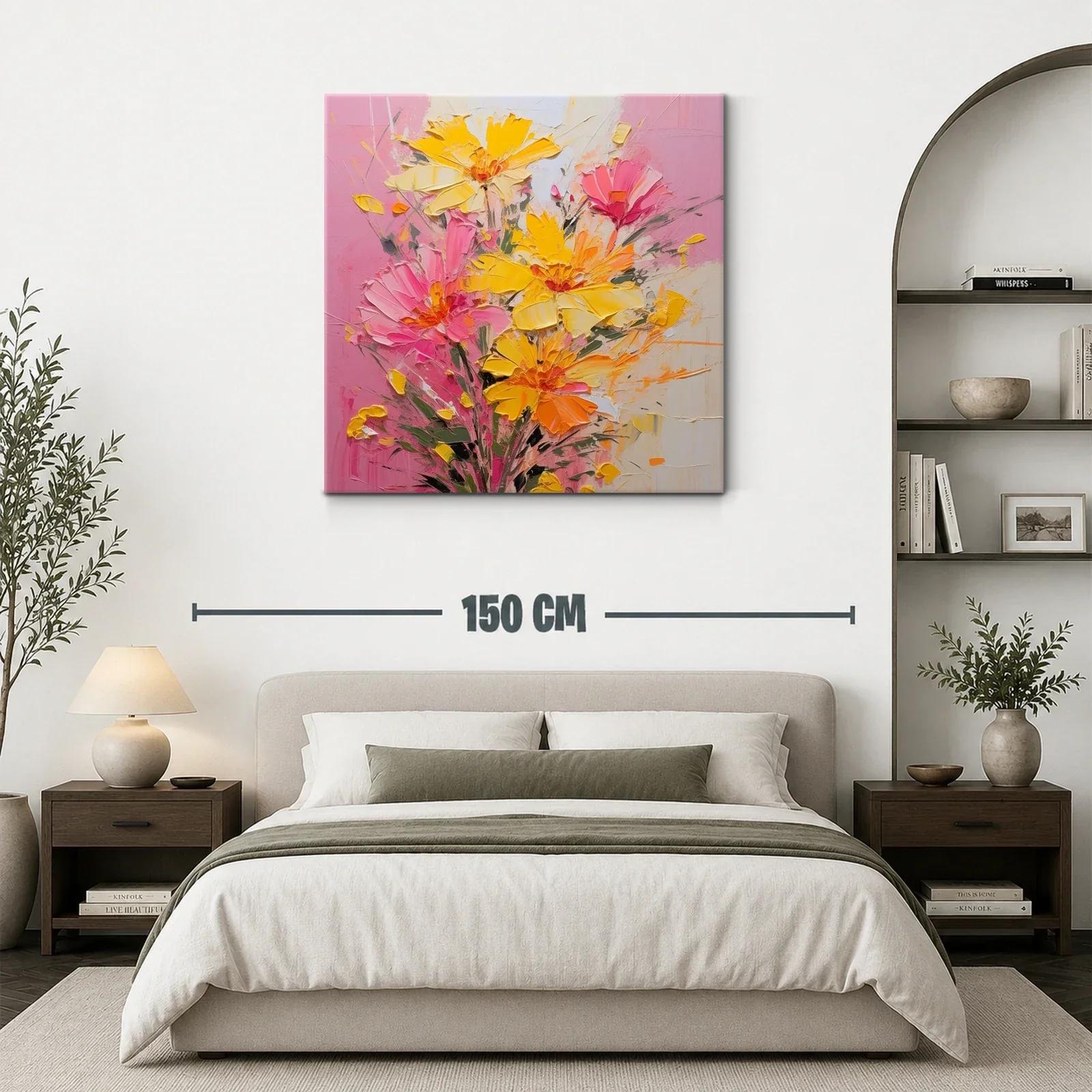 Cuadro floral vibrante con tonos cálidos y rosados — miniatura 3