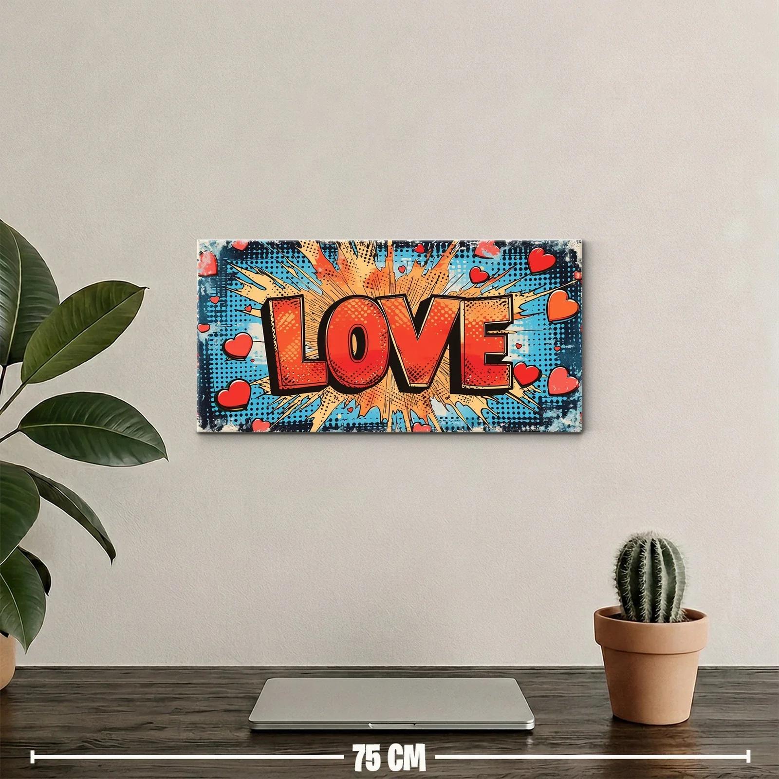 Cuadro palabra LOVE en rojo con corazones y estilo cómic — miniatura 2