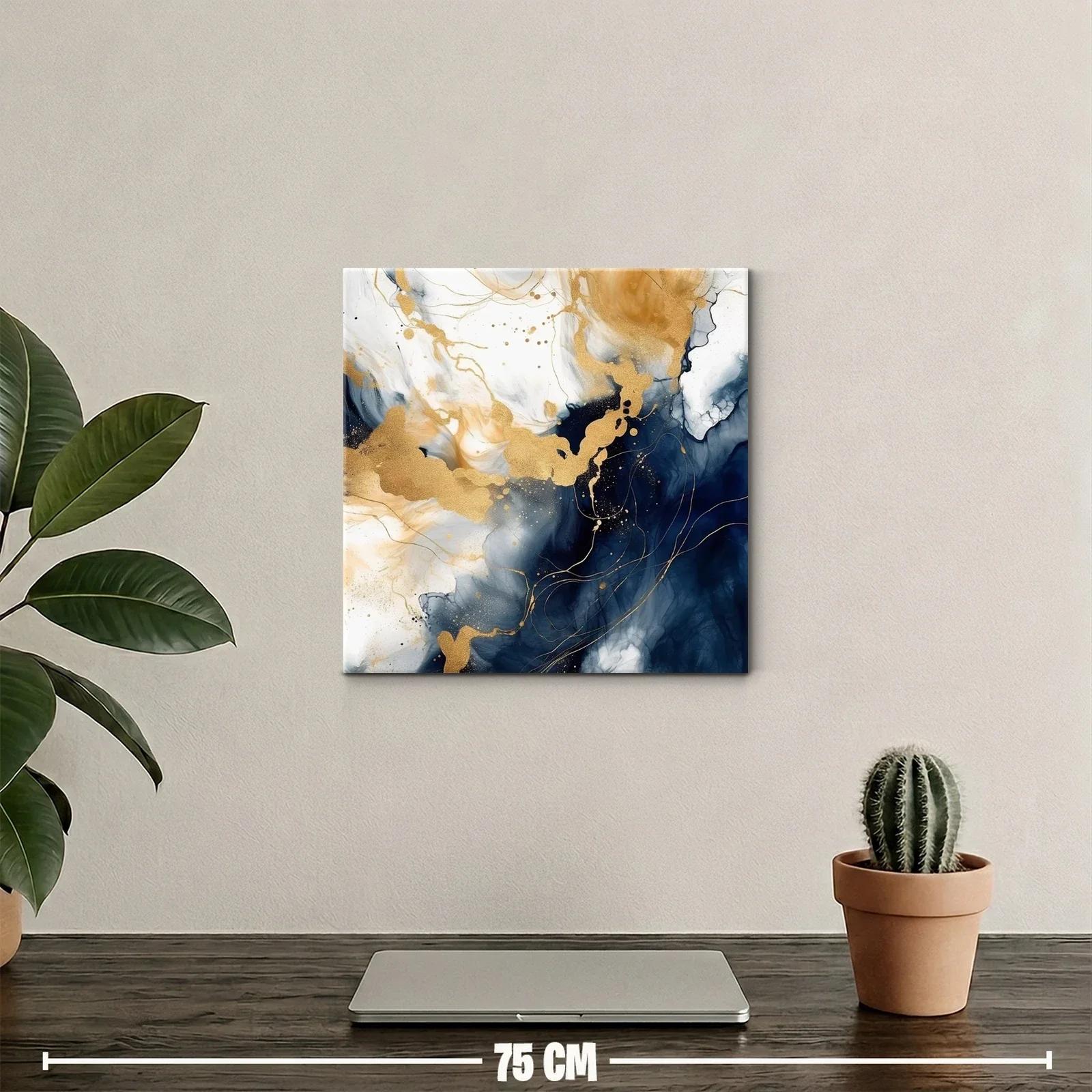 Cuadro abstracto con toques dorados y tonos azules intensos — miniatura 2