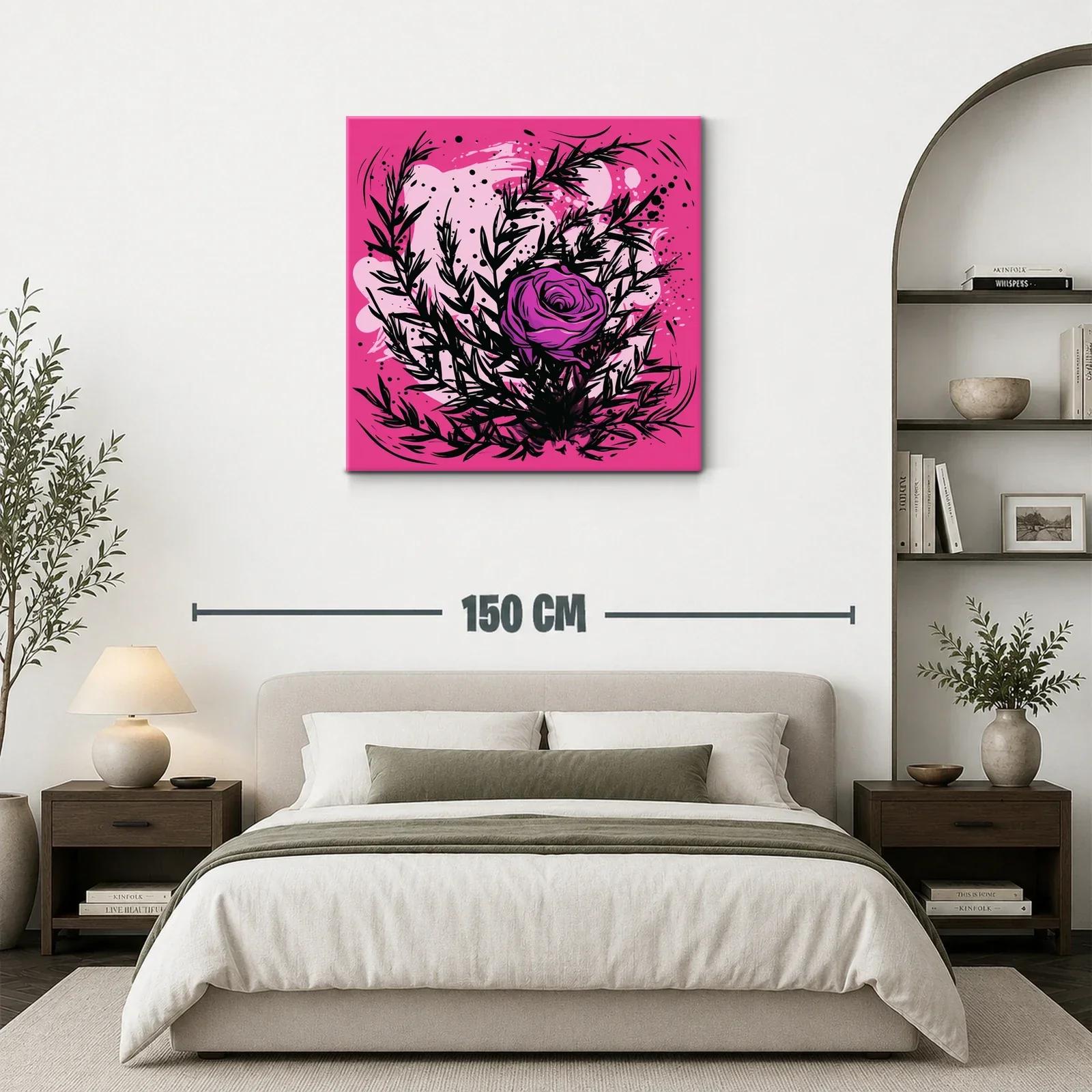 Rosa vibrante con follaje negro sobre fondo rosa intenso — miniatura 3