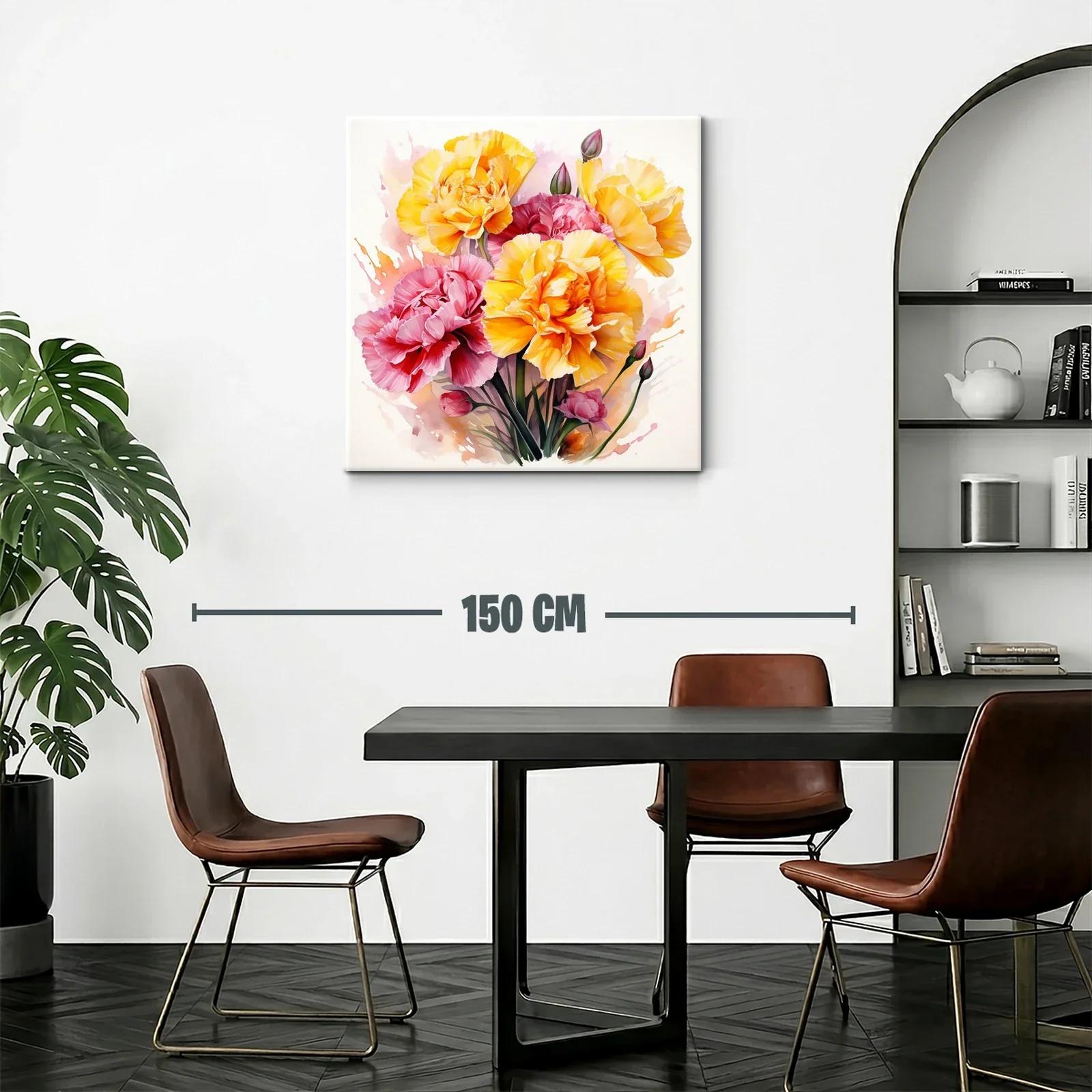 Cuadro floral vibrante con claveles en tonos amarillos y rosas — miniatura 2